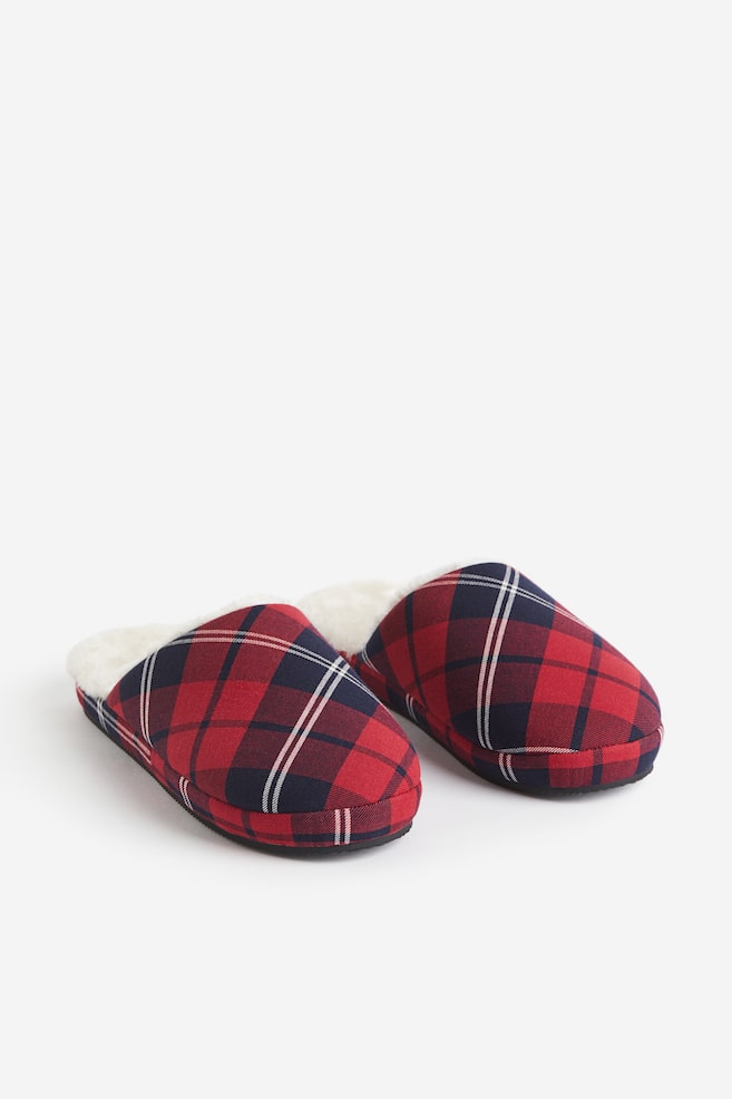 Teddy-lined slippers - Red/Checked - 4