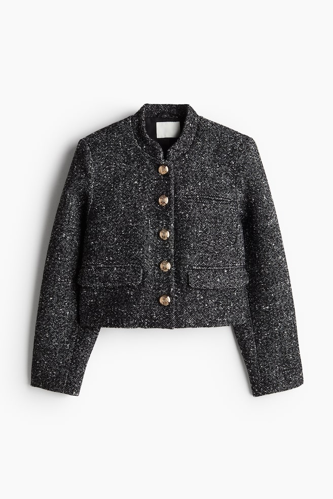 Jacke mit goldfarbenen Knöpfen - Schwarz/Fischgrätmuster - 1