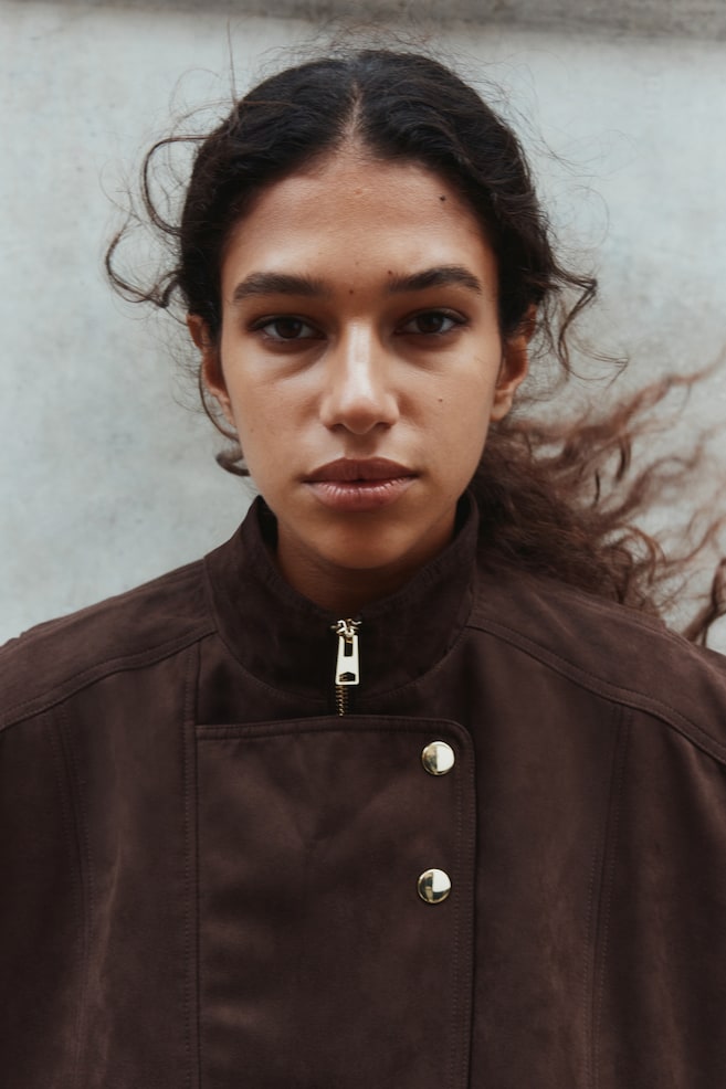 Oversized Biker Jacket-Dark brown - 4