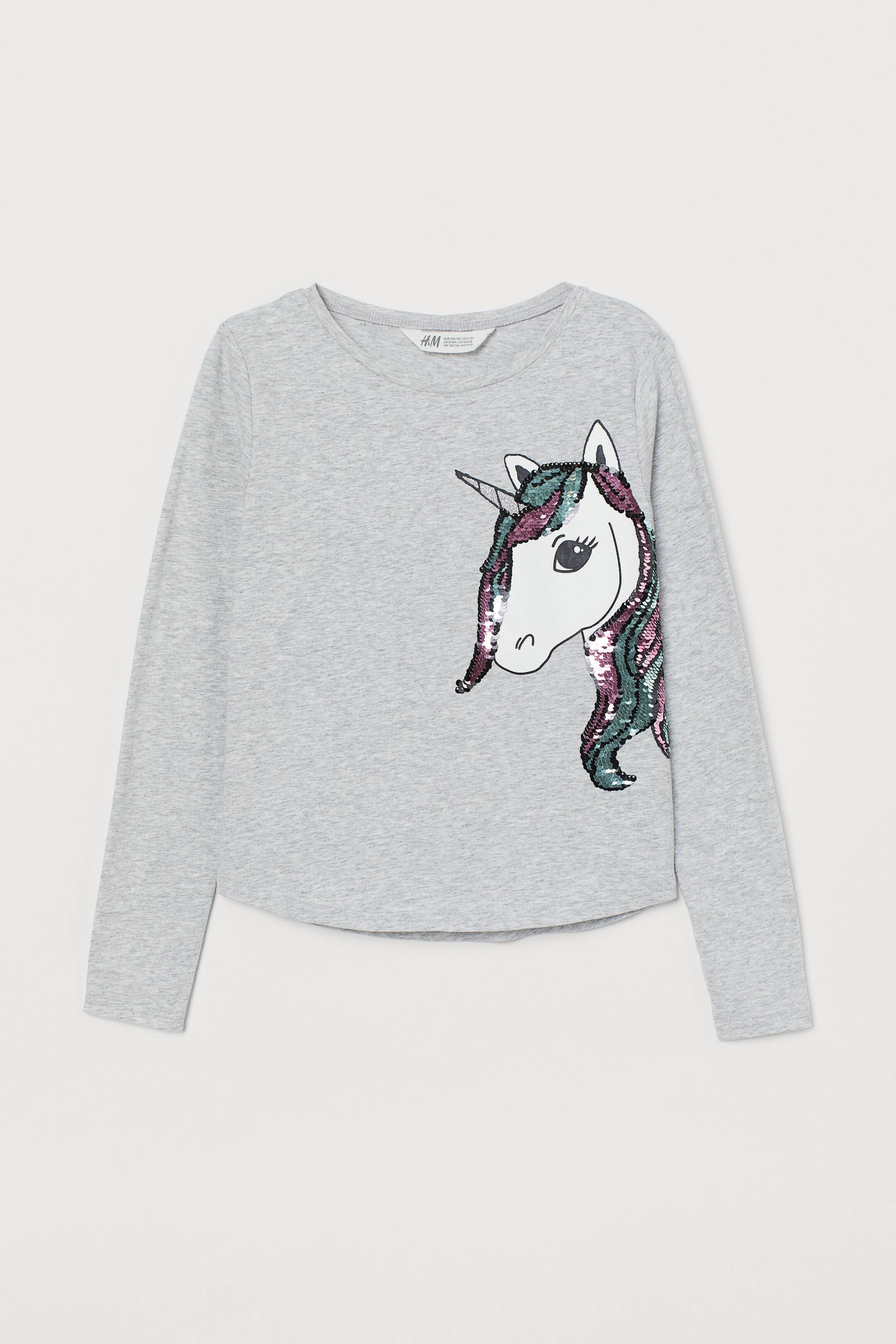 View larger image: Top with a motif - Grey marl/Reversible sequins - Kids | H&M 1