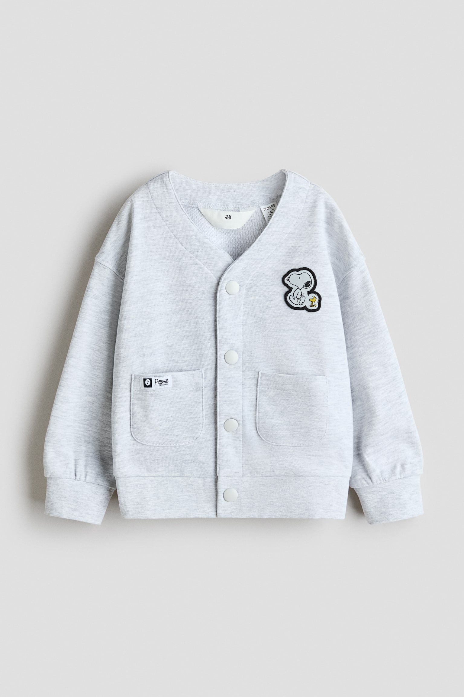 アップリケスウェットカーディガン - ライトグレーメランジ／スヌーピー