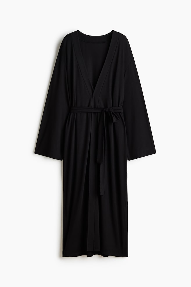 Tricot badjas - Zwart/Wit - 1