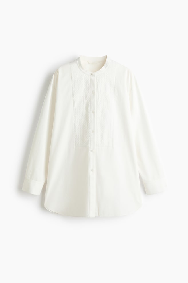 Bib-front cotton shirt - White/Light blue - 1