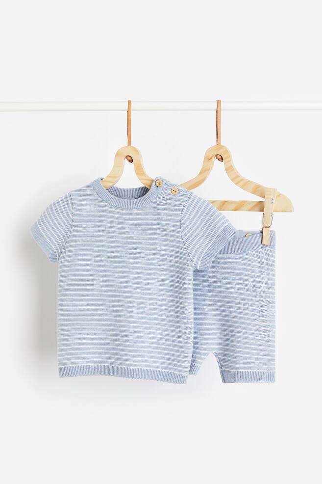 2-piece knitted set - Light blue/Striped/Light brown/Striped