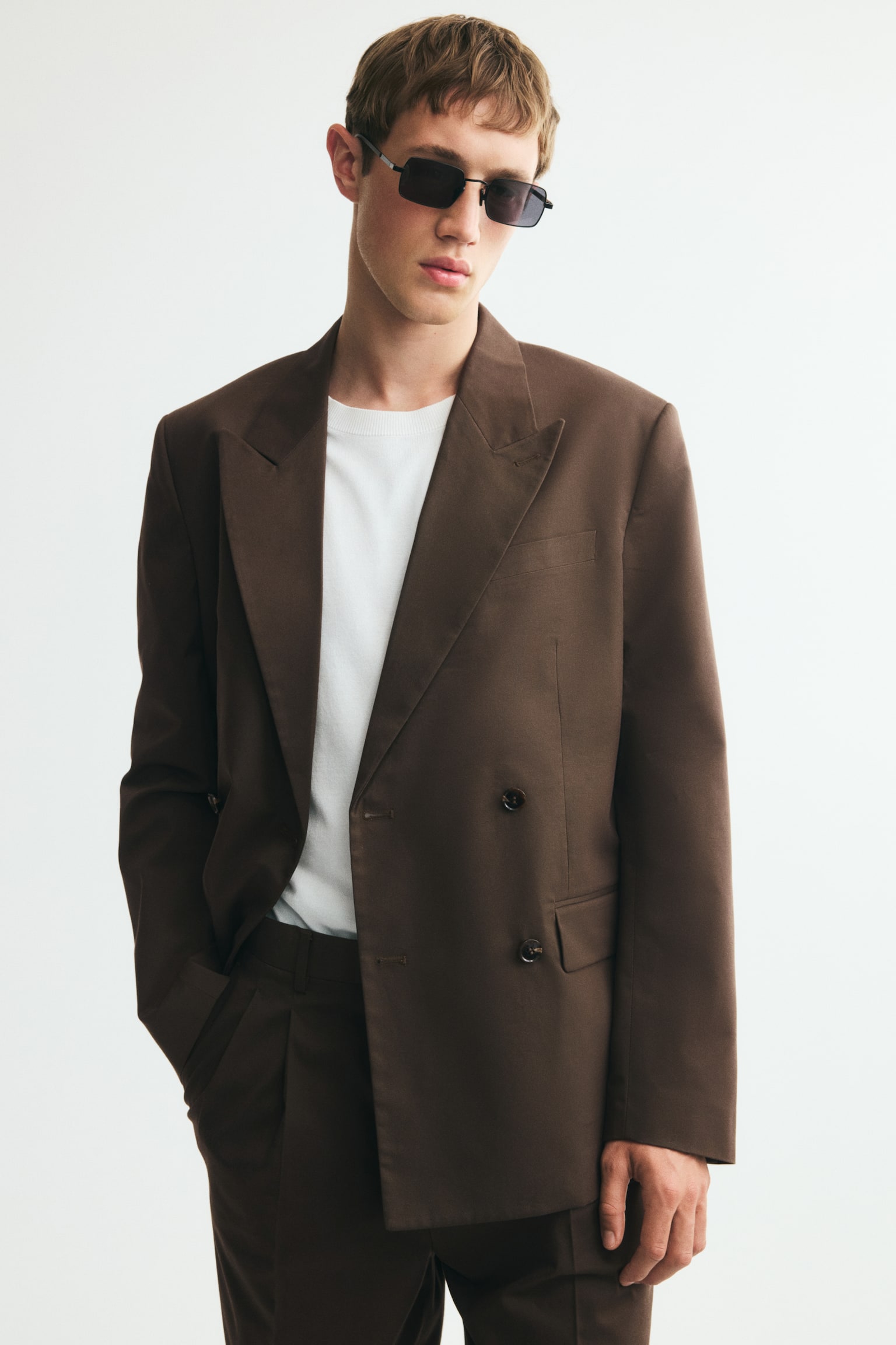 Relaxed Fit Double-breasted Jacket - Brown/Black/Black/Beige/Dark beige/Navy blue/Brown - 1