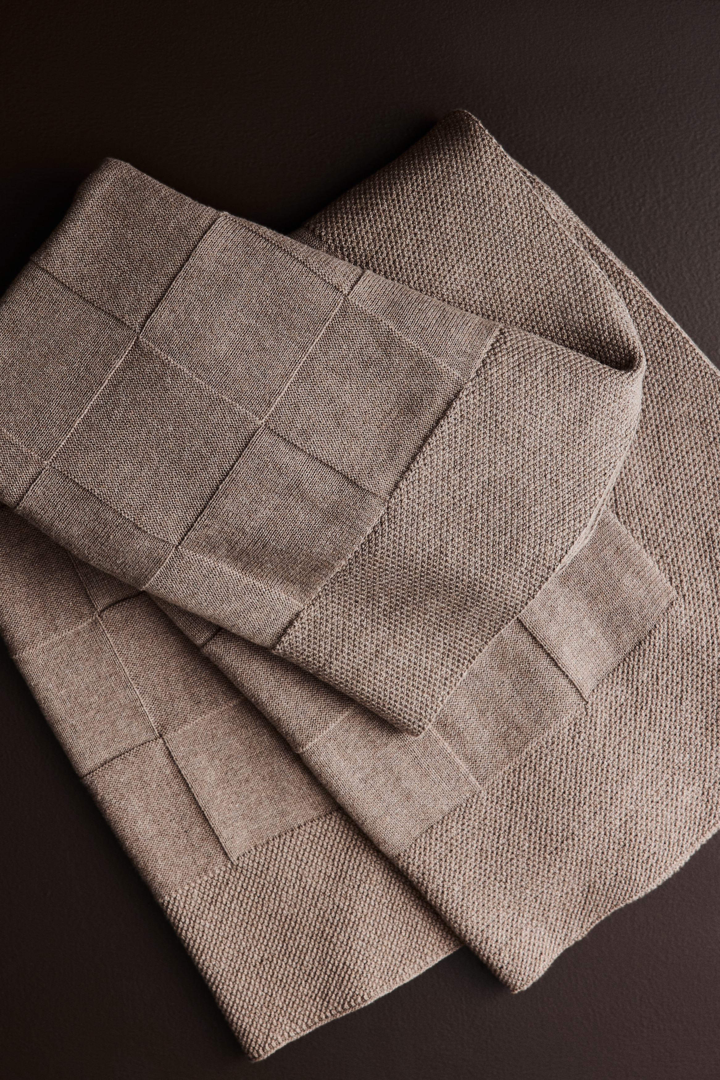 Knitted cotton blanket - Dark beige/Beige