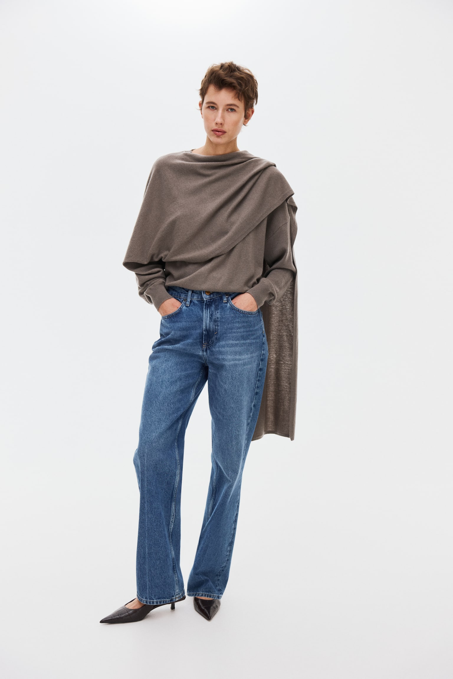 Cashmere-blend scarf-detail jumper - Mole - 3