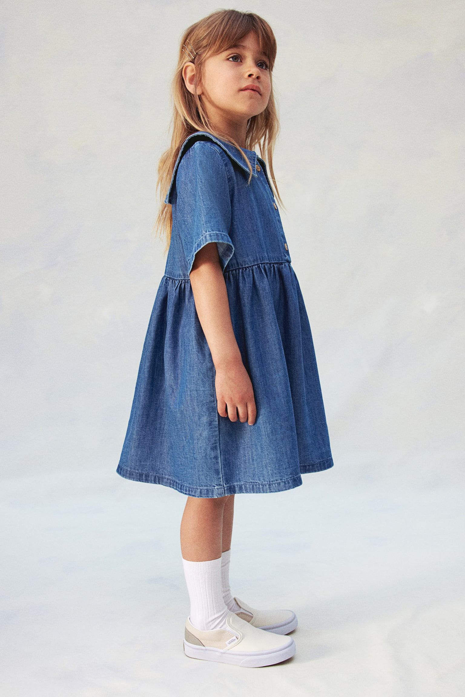 Cotton-blend denim dress - Denim blue - 5