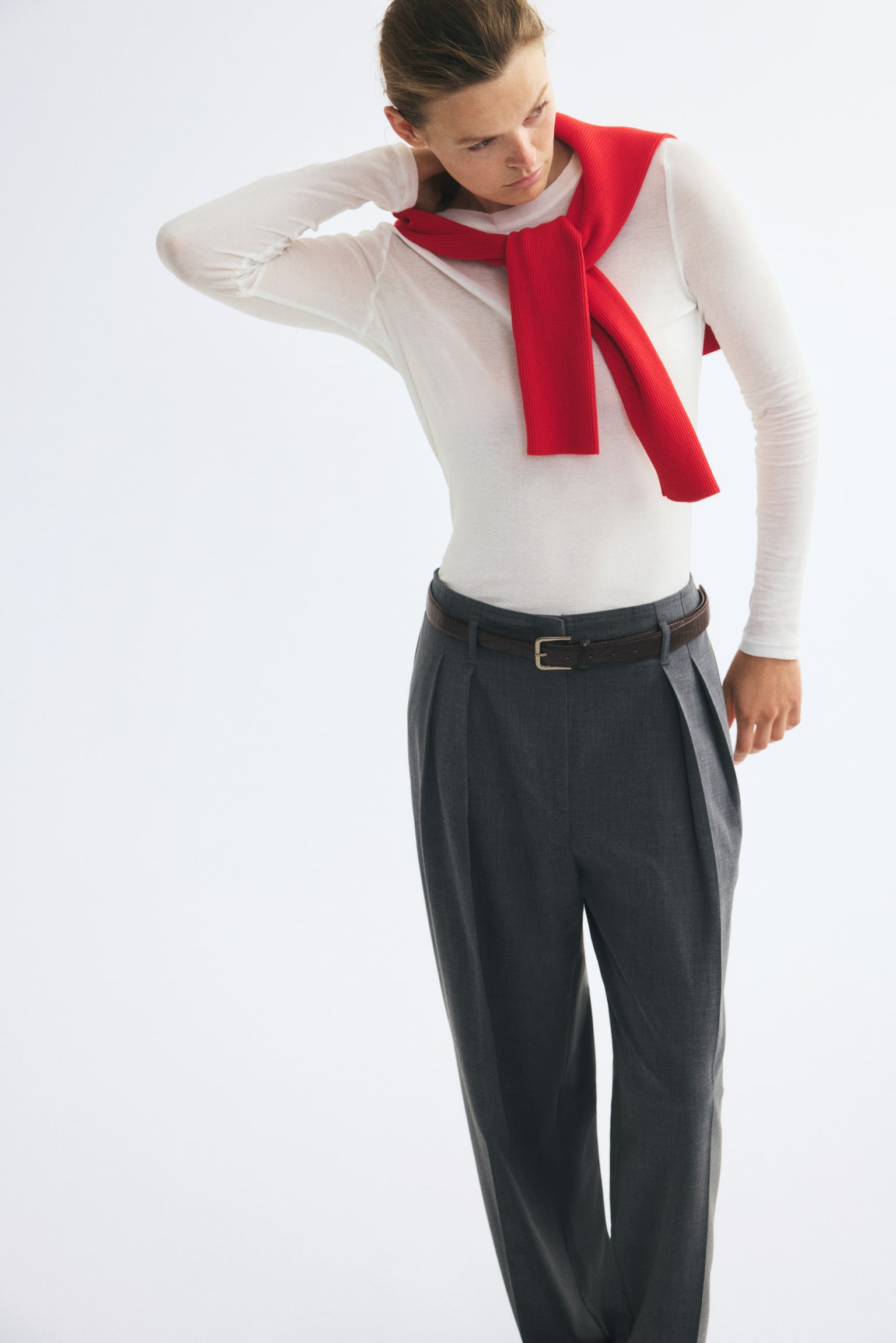 Женские брюки H&M Dress Pants with Belt, цвет: Тёмный серый — фото 4