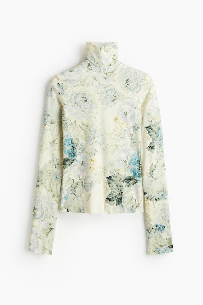 Turtleneck top - Light yellow/Floral/Dark red - 1