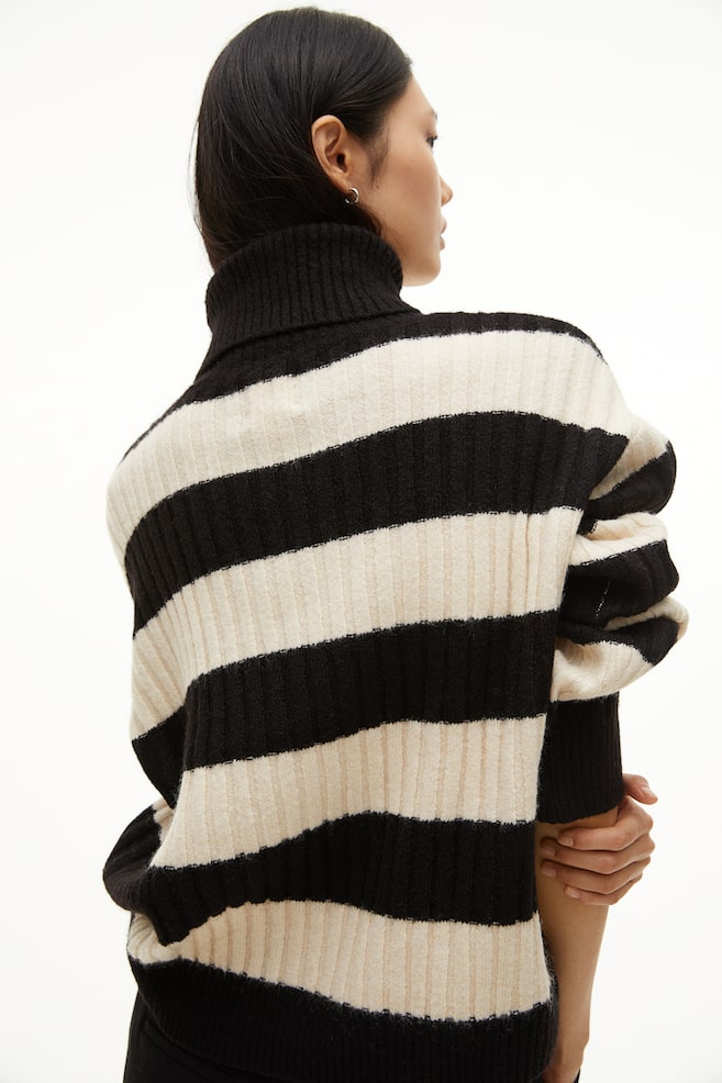 Rib-knit polo-neck jumper - Black/Cream striped/Grey marl/Light beige/Sage green/dc - 3