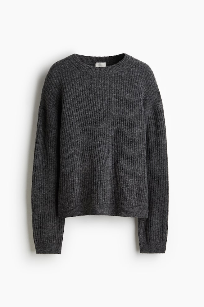 Rib-Knit Sweater - Dark gray melange/Cream/Light beige melange - 1