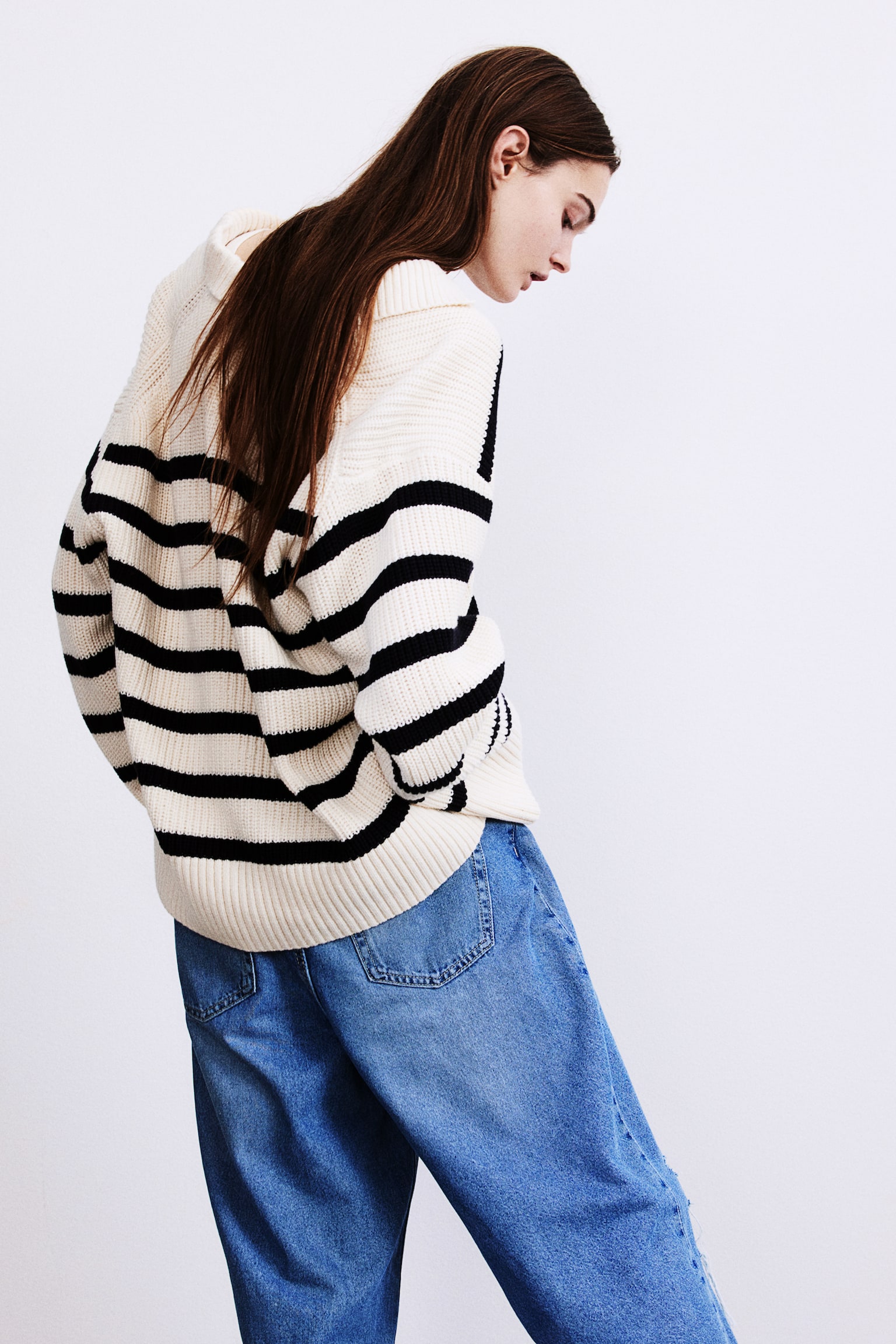 Rib-knit polo jumper - Cream/Black striped/Black/White striped - 3