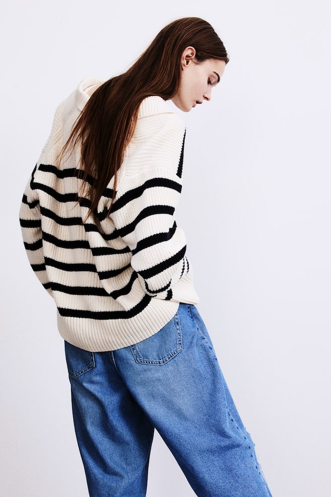 Rib-knit polo jumper - Cream/Black striped/Light beige/Black striped/Black/White striped - 3