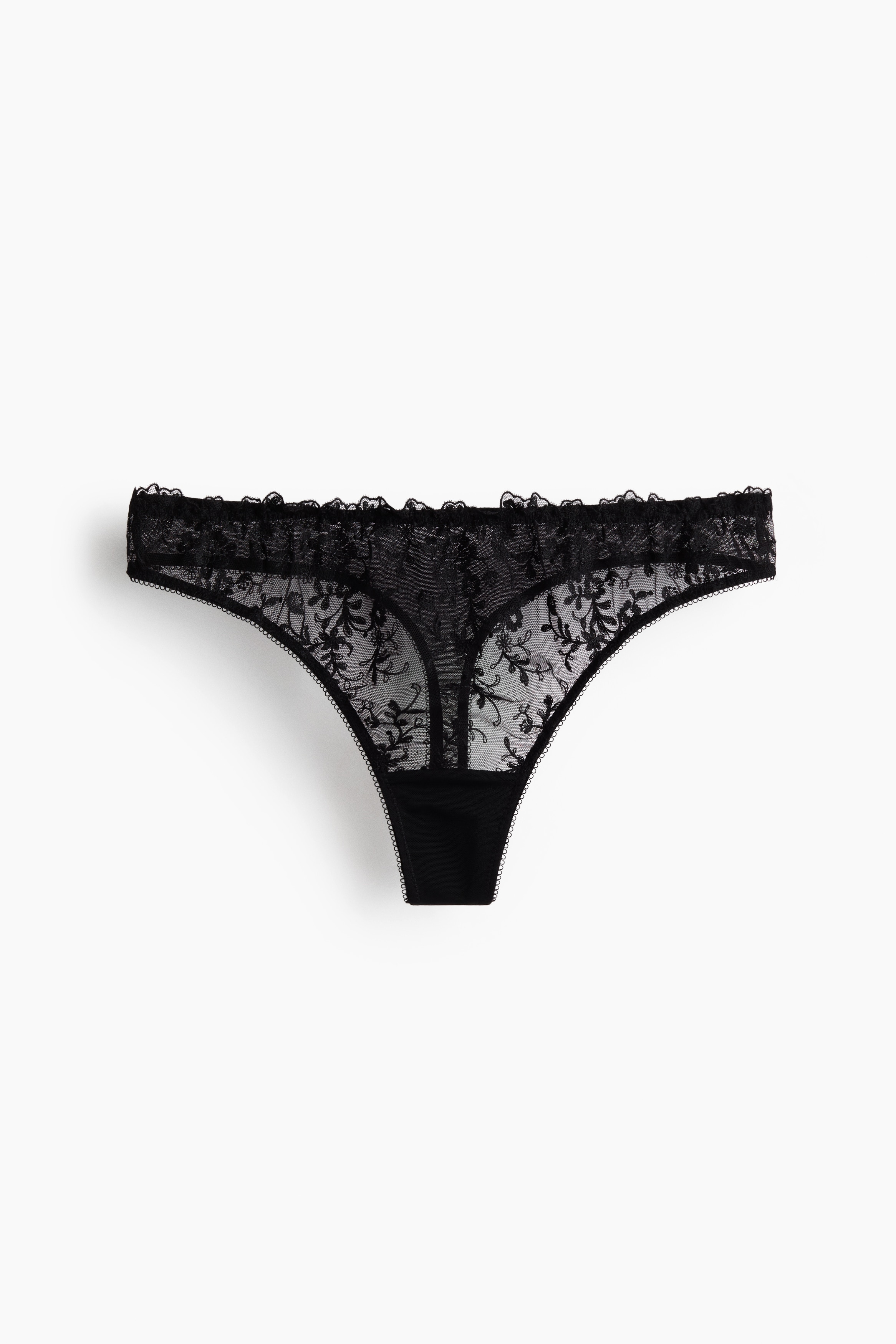 Embroidered Thong Briefs - Black/Light beige