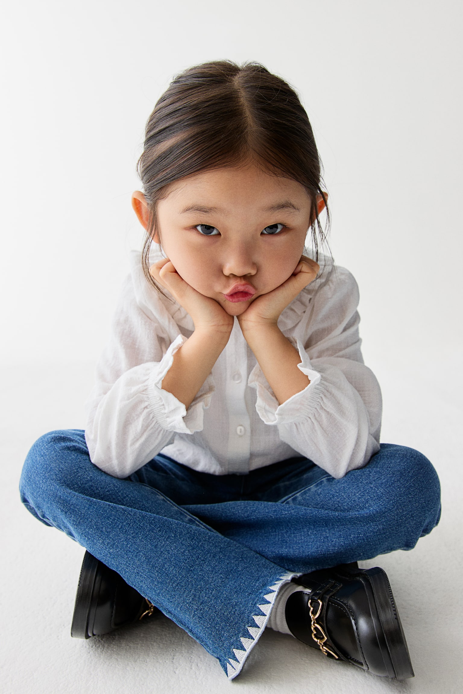 Áo kiểu bằng muslin có cổ - Màu trắng - 4