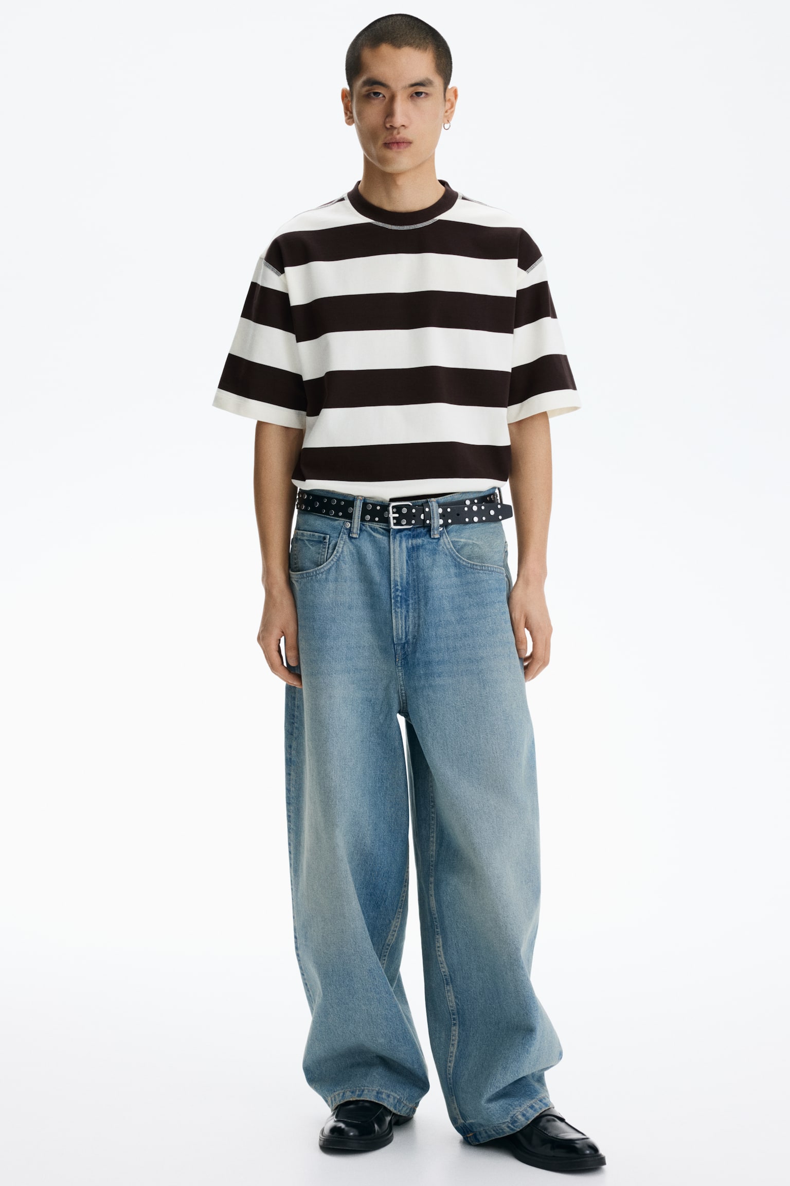 Oversized Fit T-shirt - Dark brown/Striped/Dark green/Striped - 7