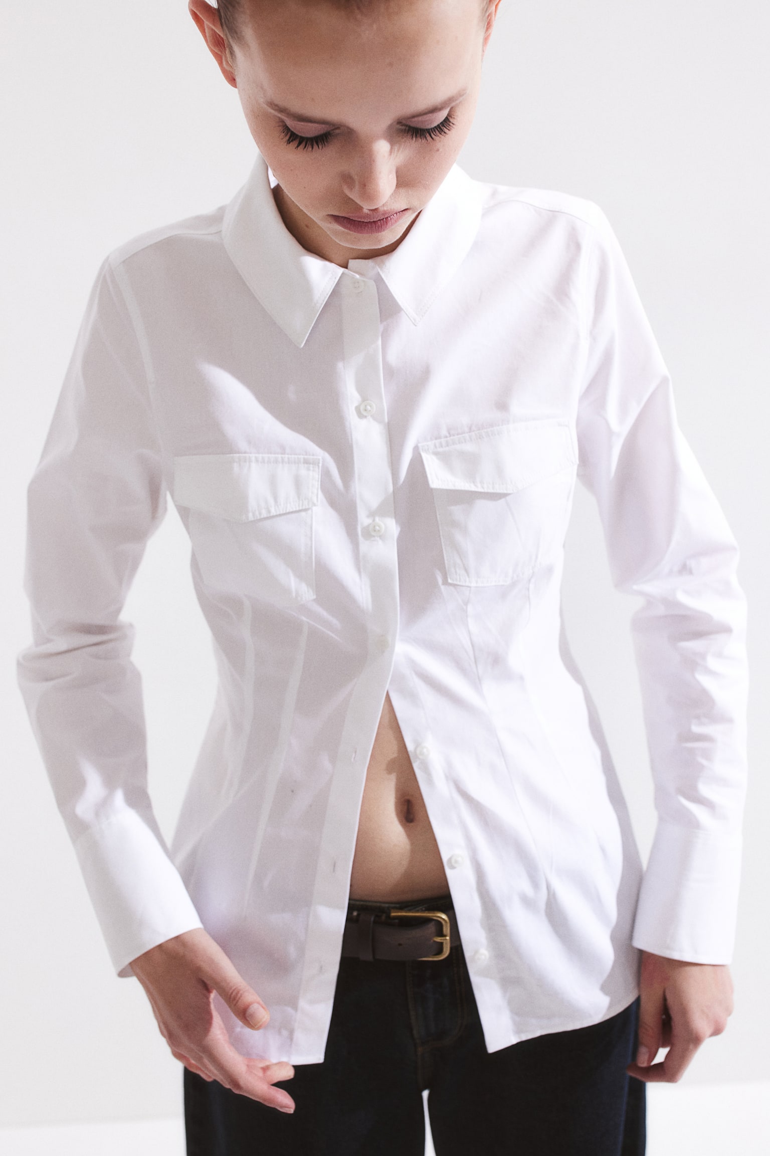 Tapered Waist Cargo Shirt - White - 3