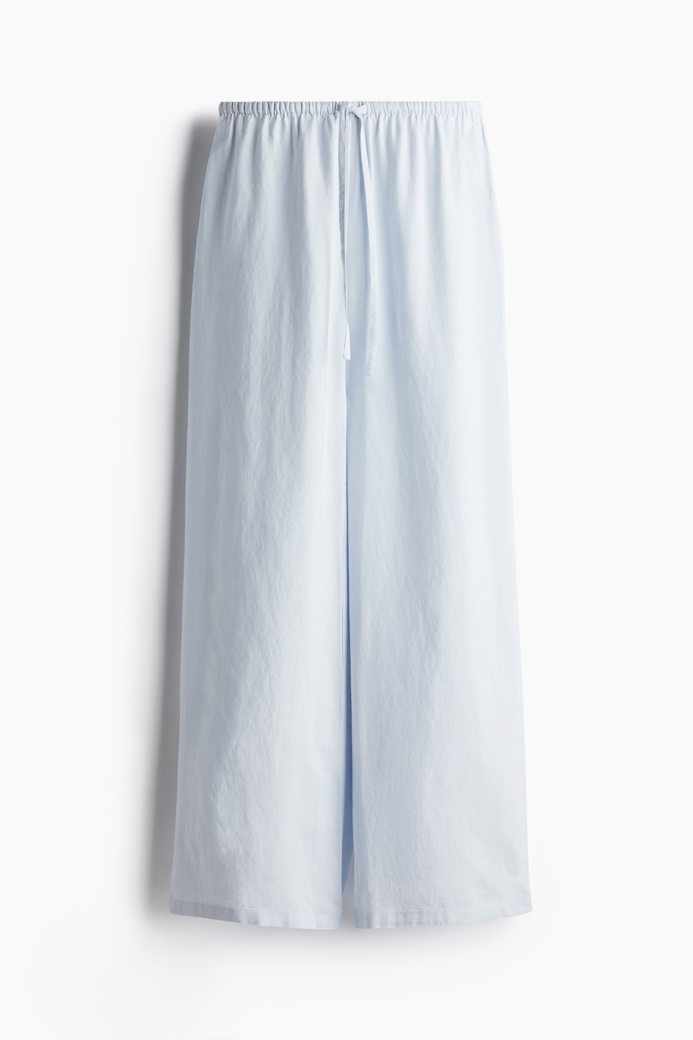 Pantalón en mezcla de lino con cordón de ajuste - Azul claro/Beige claro