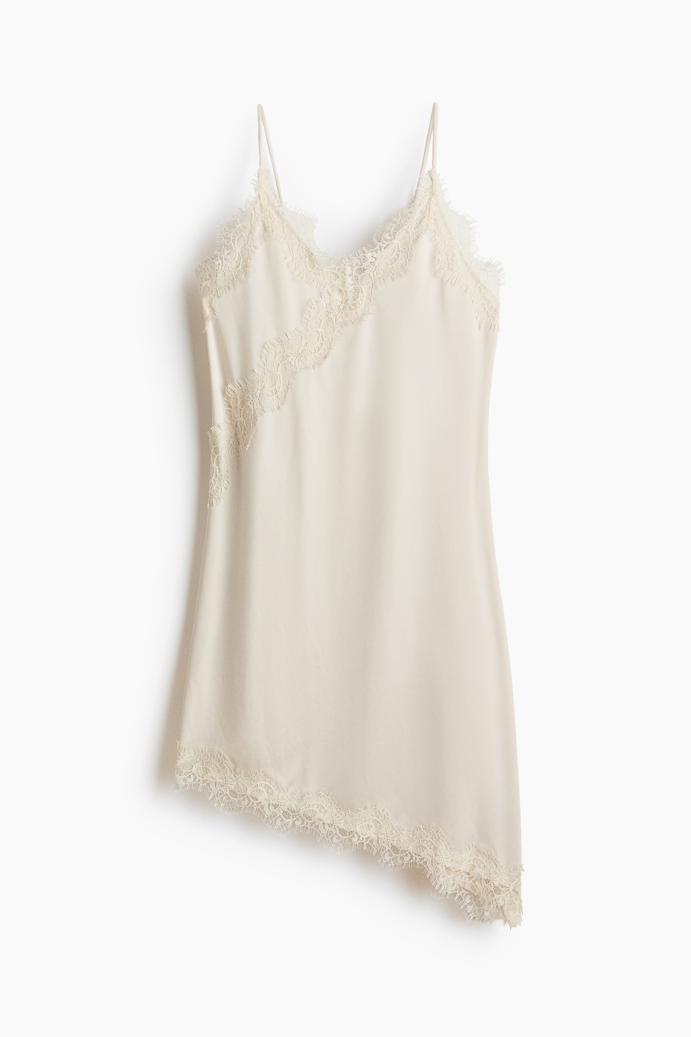 Lace-trimmed jersey slip dress - Cream/Black