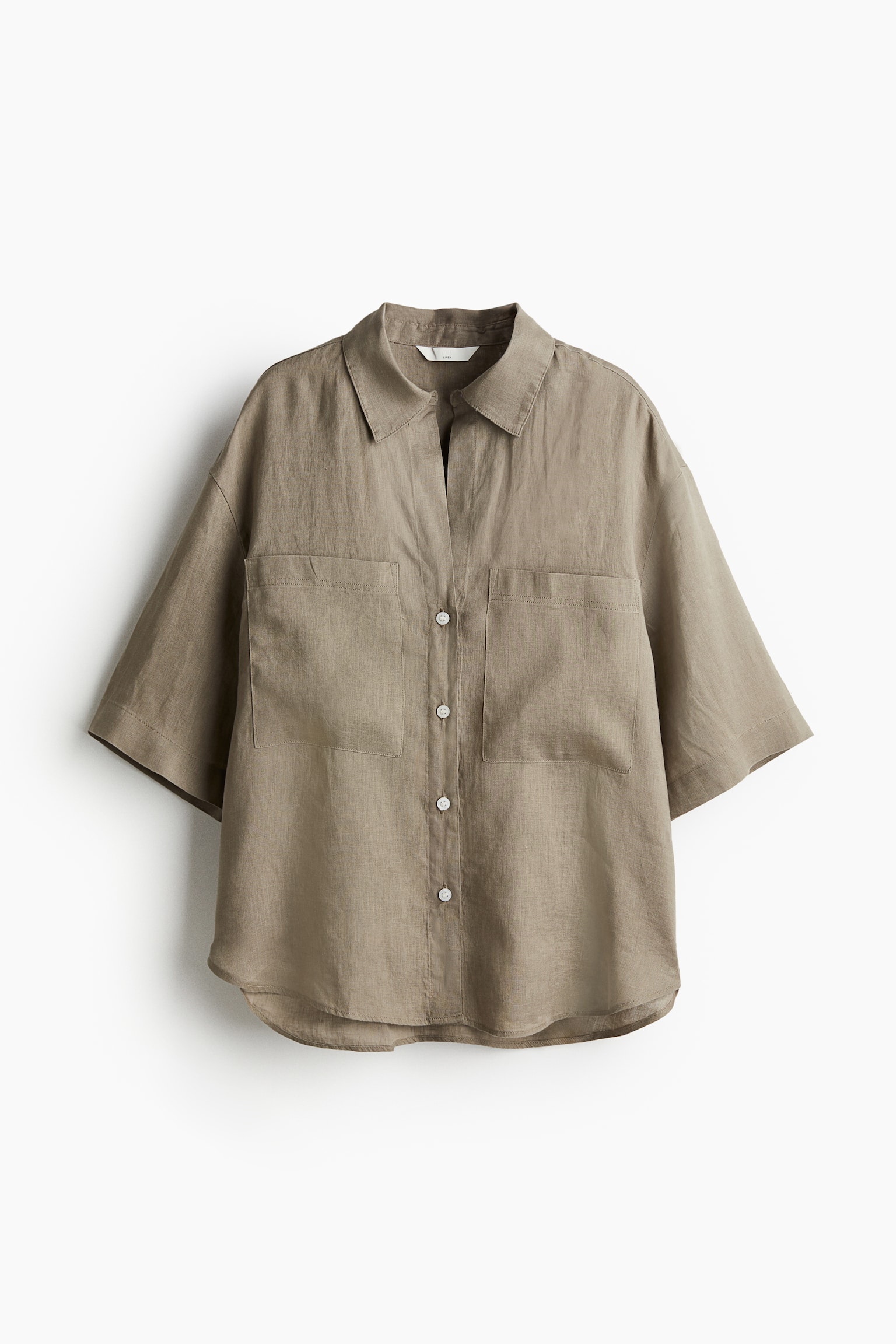 Linen Shirt - Dark beige/White - 2