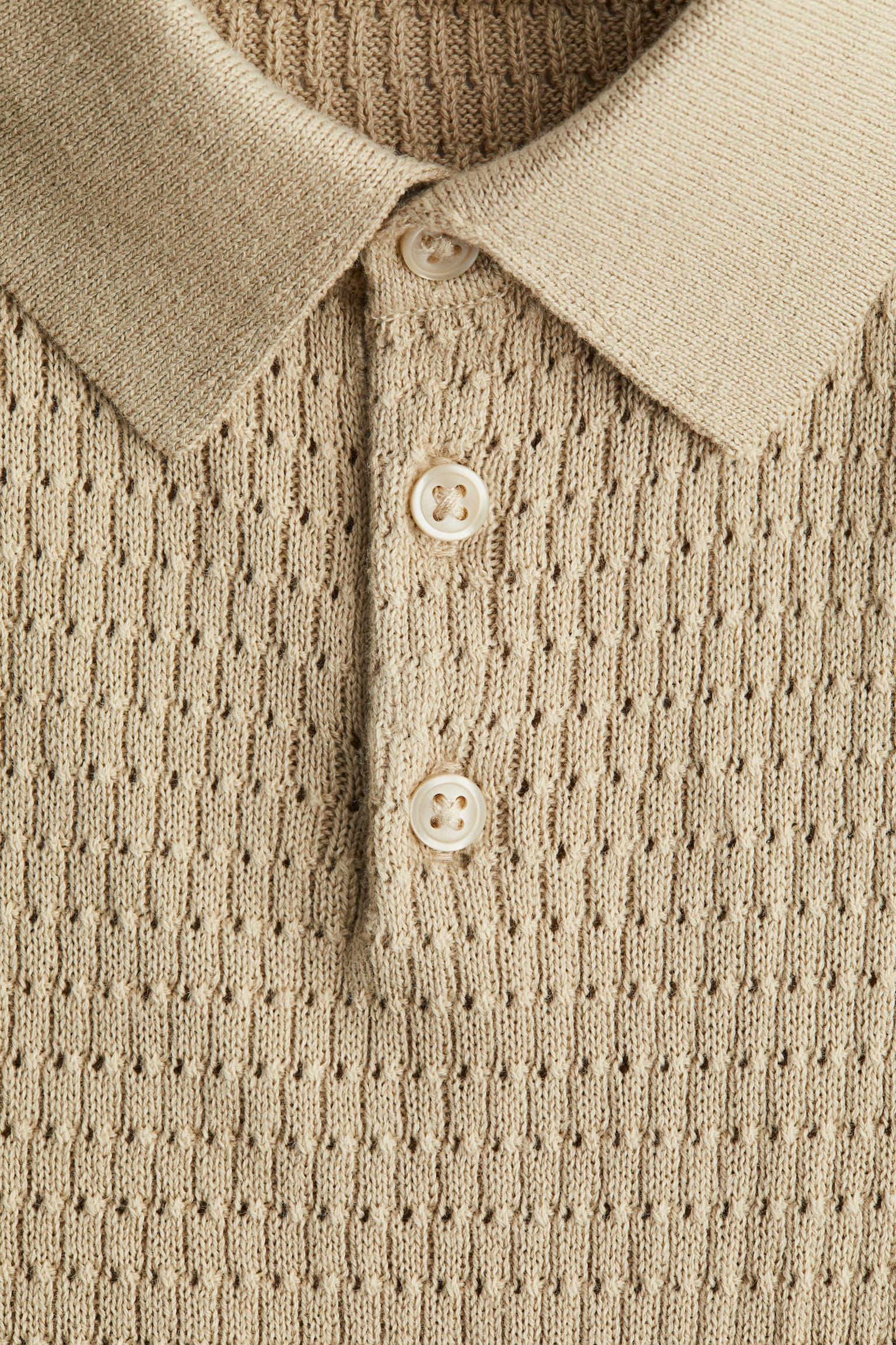 Cotton-knit polo shirt - Beige/Grey marl/Black - 2