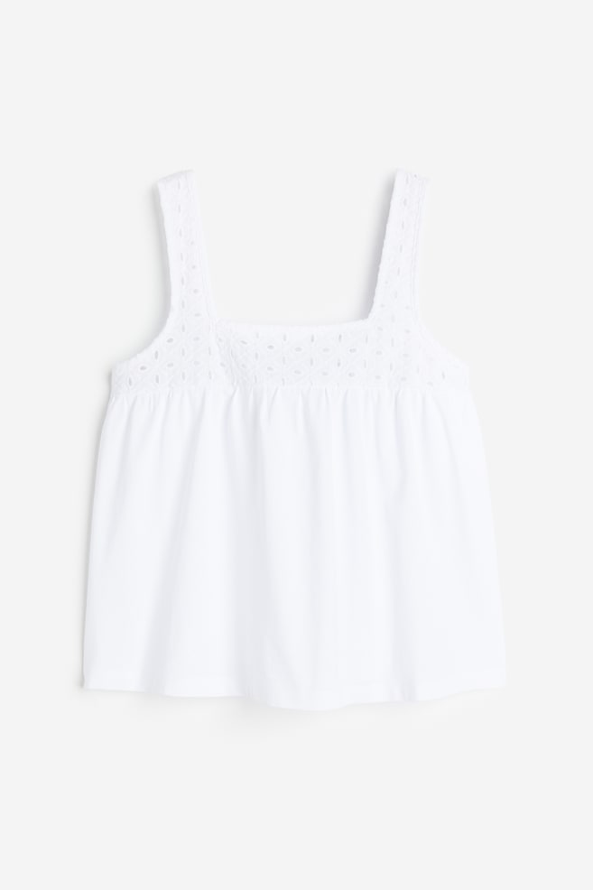Broderie anglaise-detail top - White/Black - 2