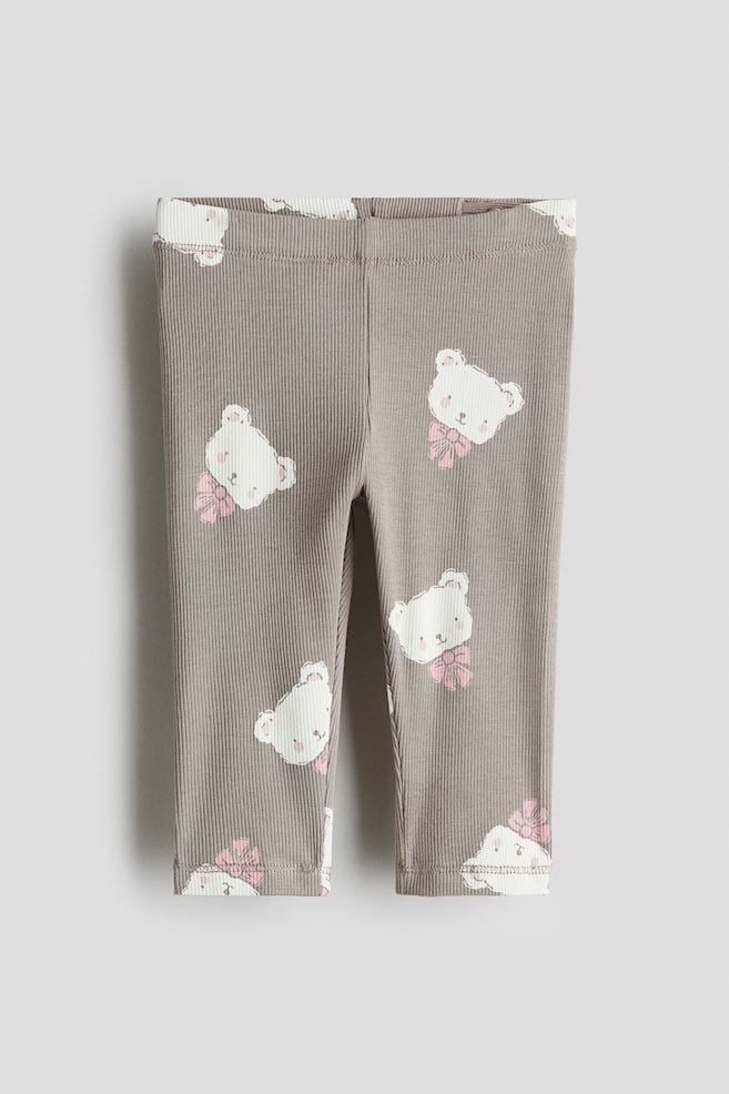 Ribbed cotton leggings - Mole/Bears/Cream/Bows - 1
