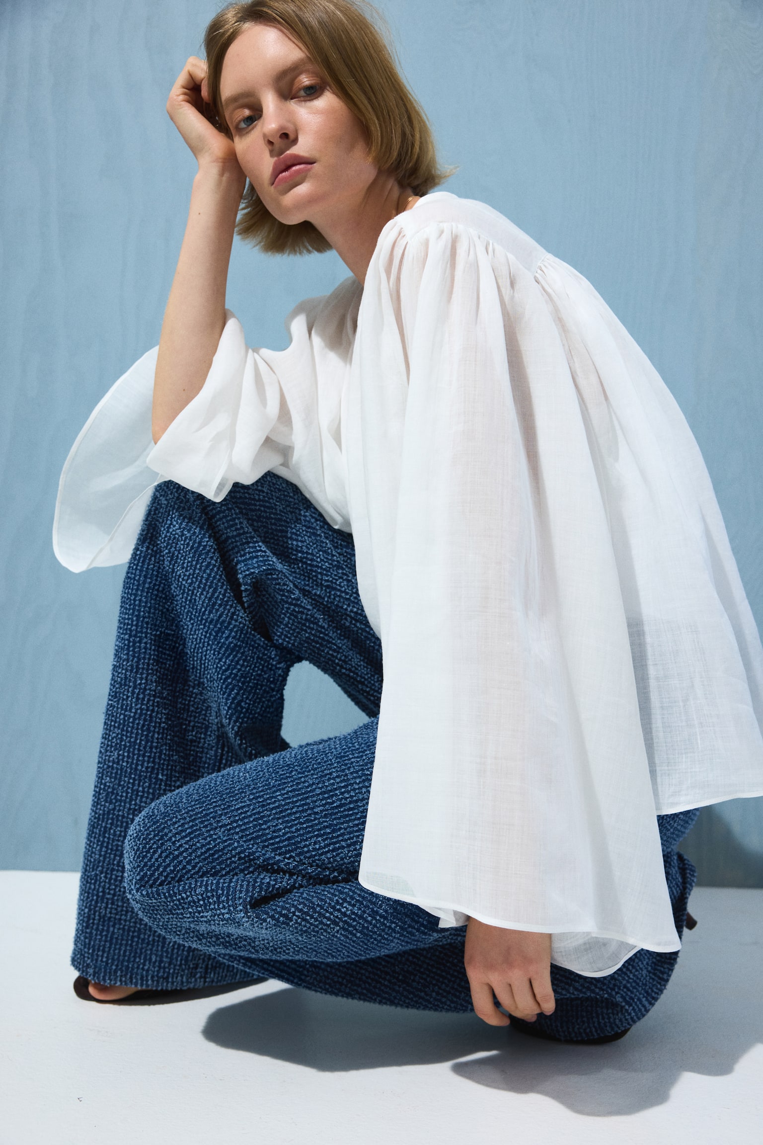 Bouclé Bootcut High Waist Jeans - כחול ג'ינס - 7