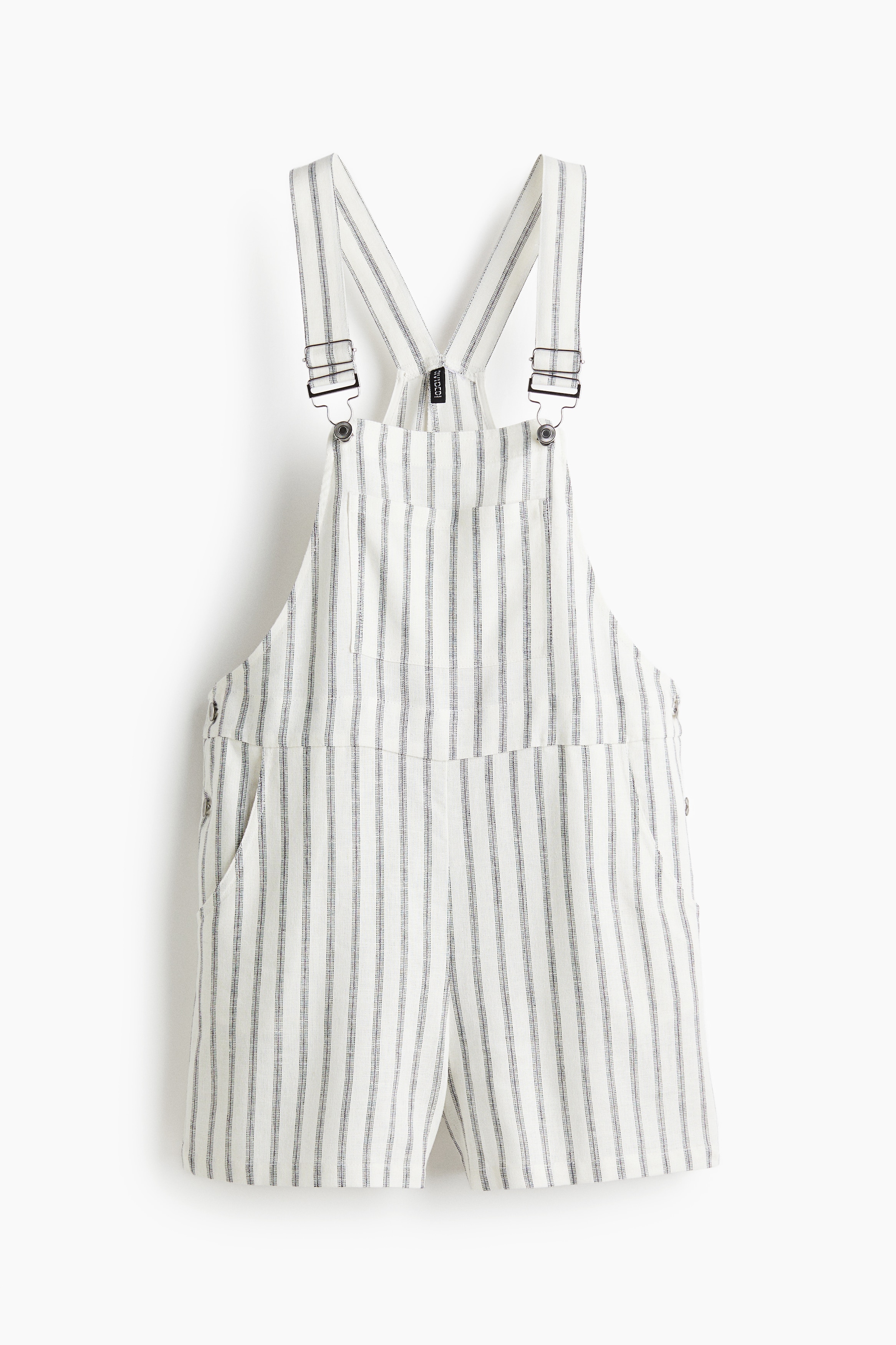 Salopette corta in misto lino - Bianco/grigio righe