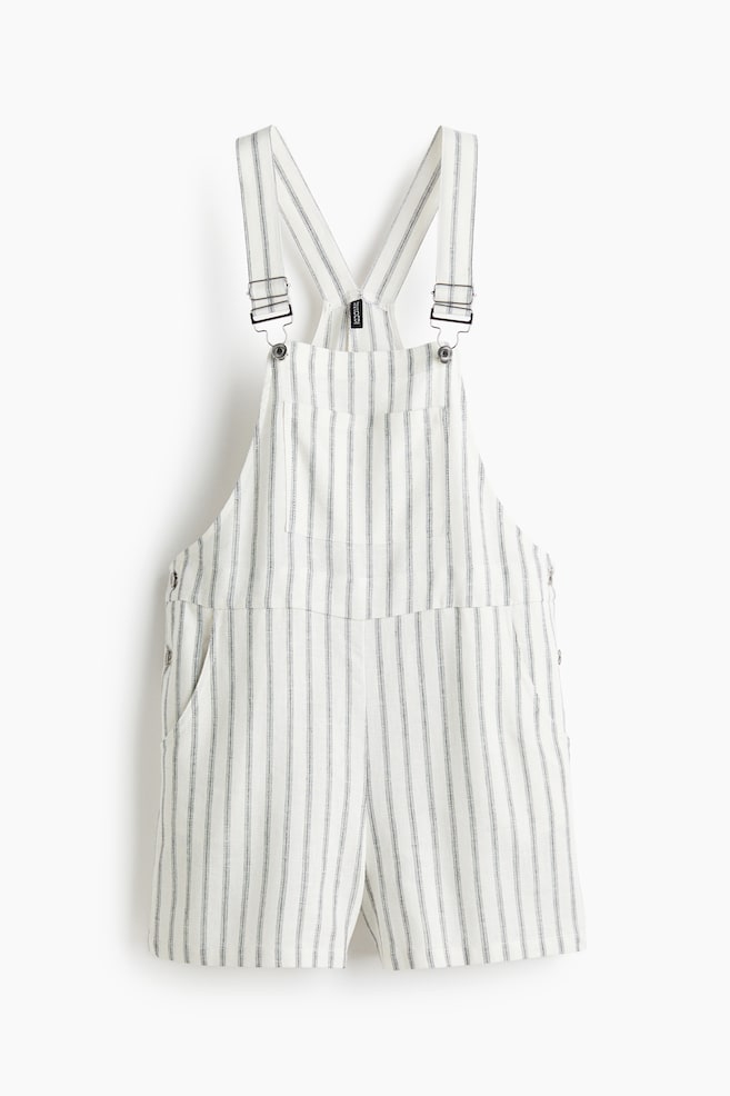 Linen Blend Dungaree Shorts - White/Grey stripe - 1