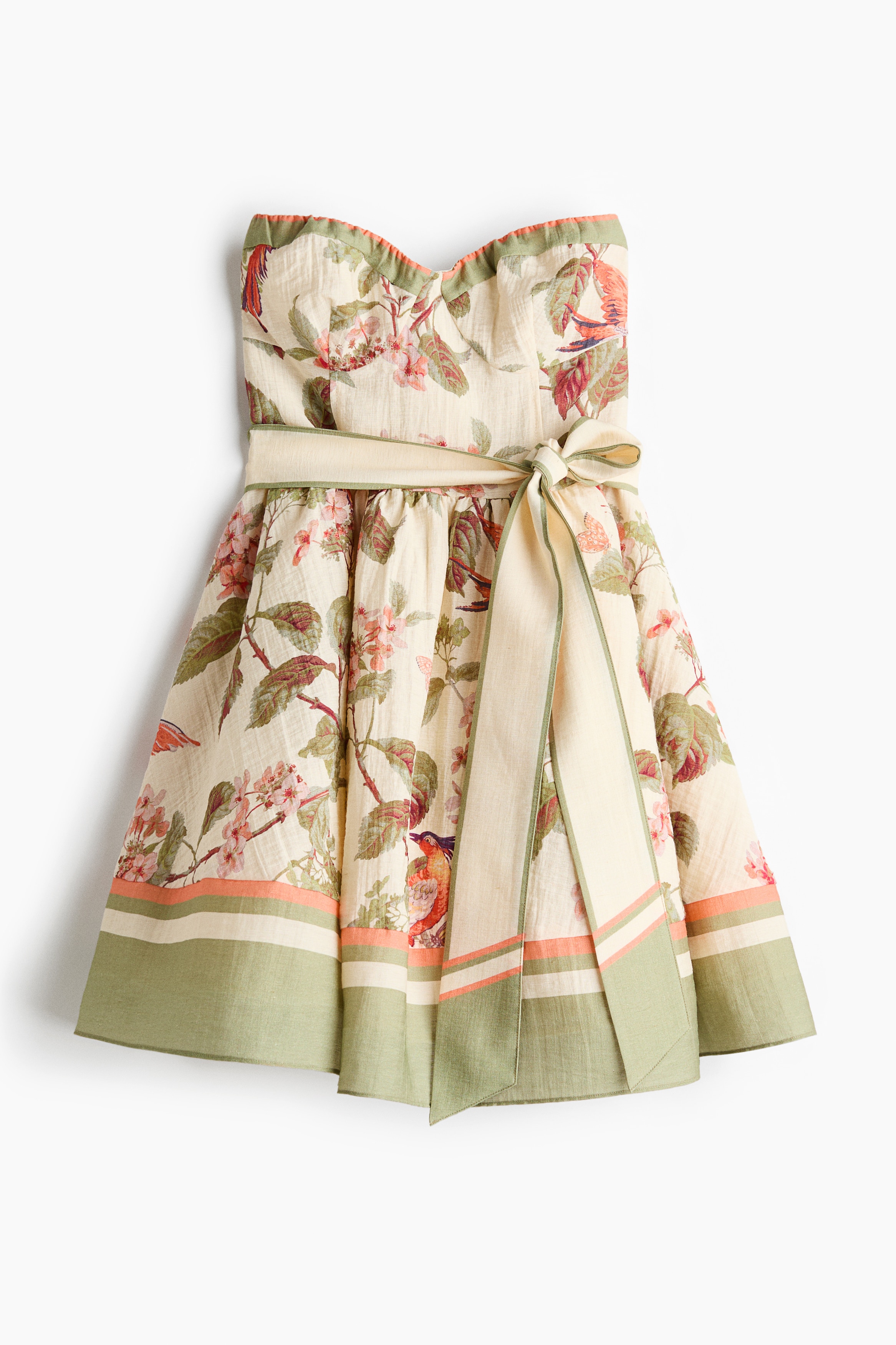 Vestido em mistura de linho - Creme/Flores