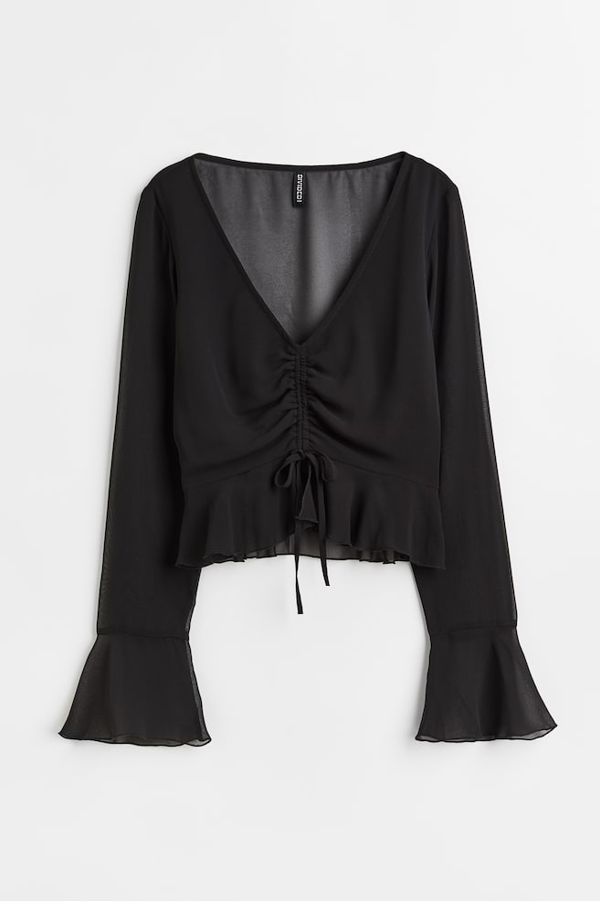 Drawstring-detail chiffon blouse - Black - 2