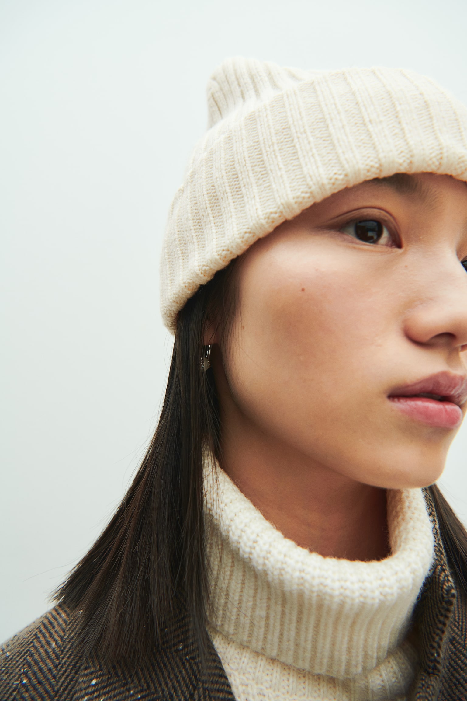 Rib-knit beanie - Cream/Black/Beige marl/Light grey marl - 1