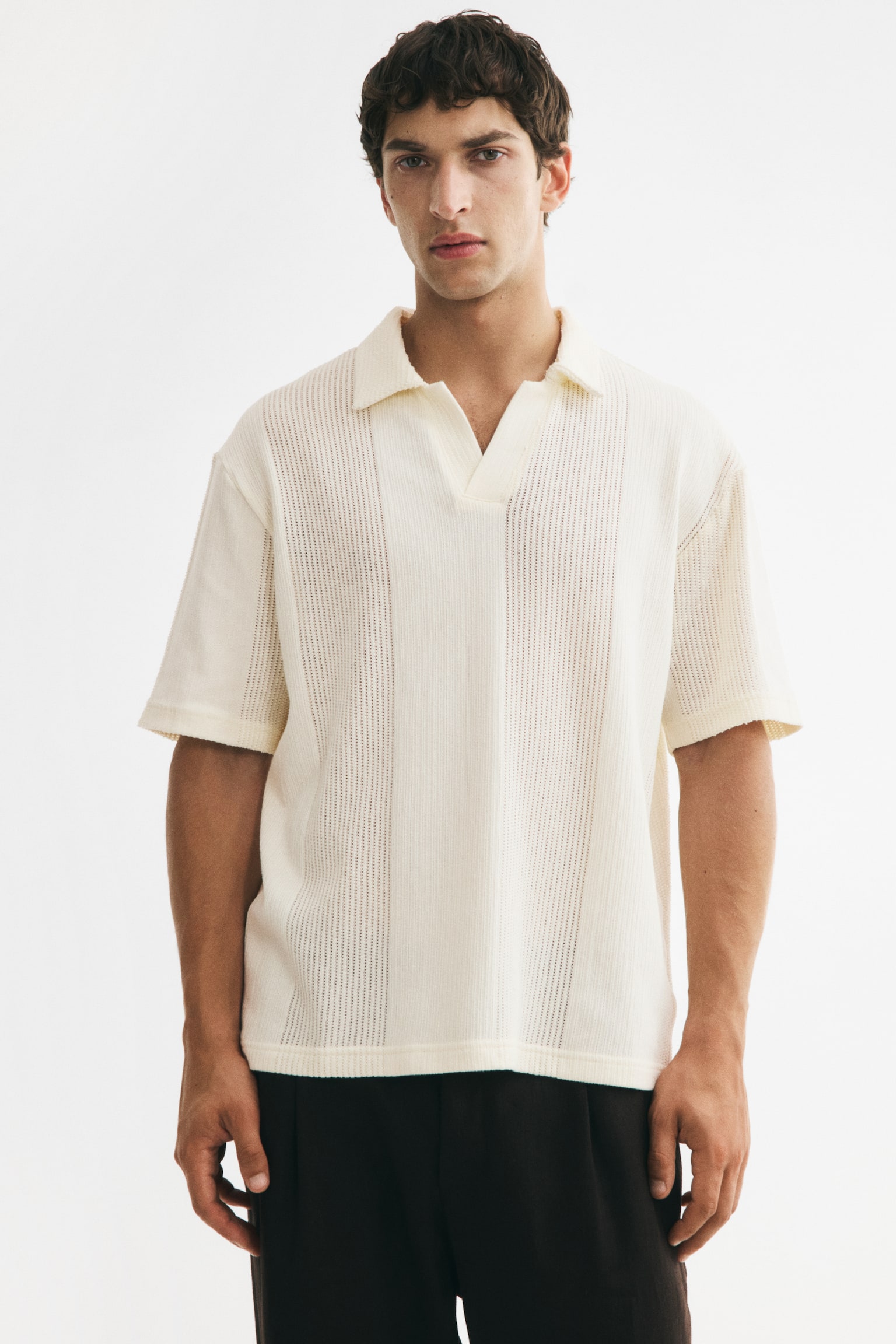 Polo Relaxed Fit en maille texturée - Crème/Noir - 1