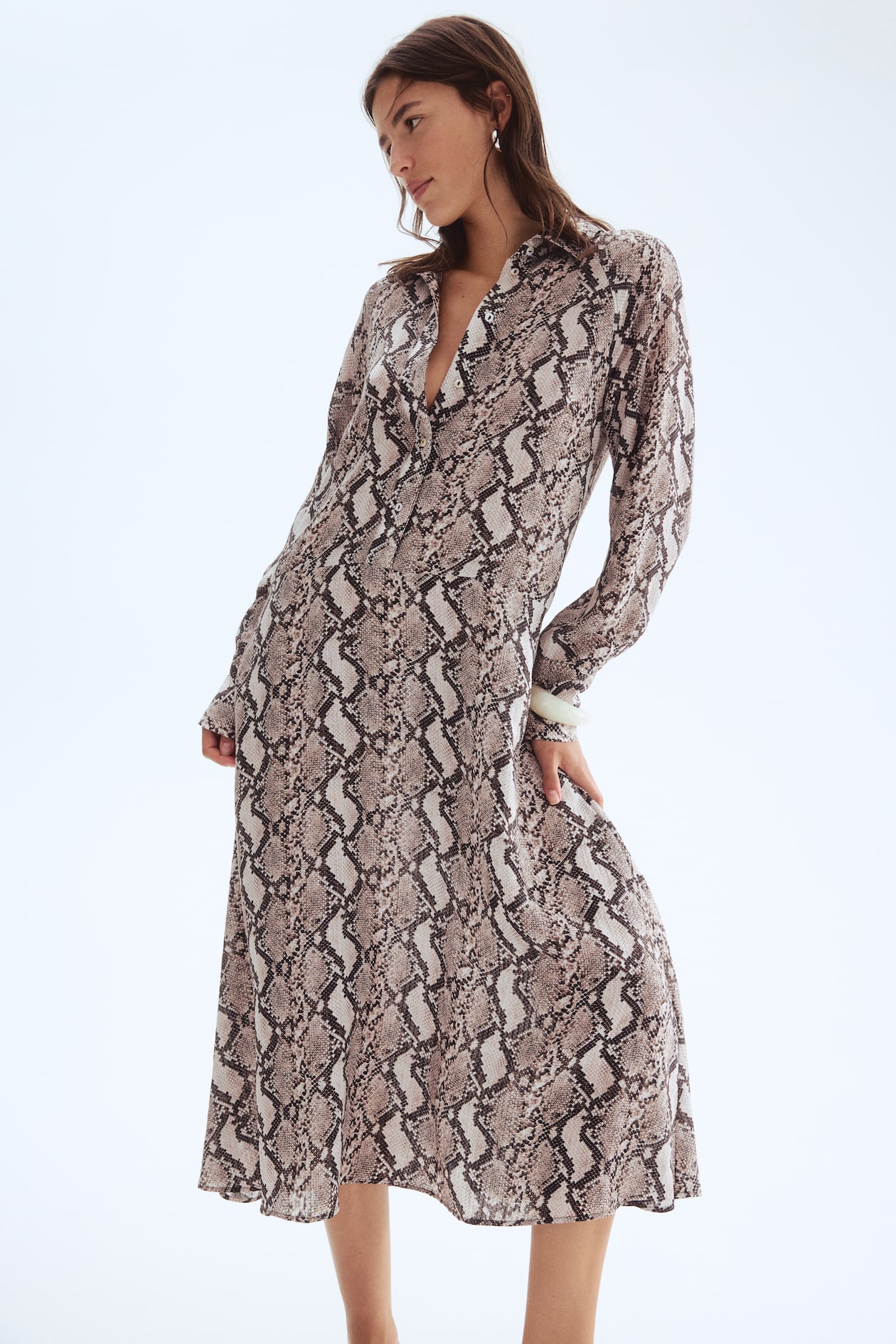 Vestido camisero largo Gris/Diseño piel de serpiente MUJER