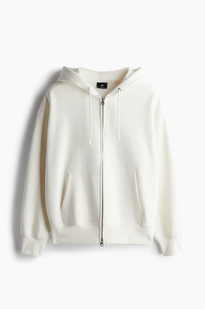 Oversized Hoodiejacke mit Zipper - Weiß/Schwarz/Dunkelbeige - 1