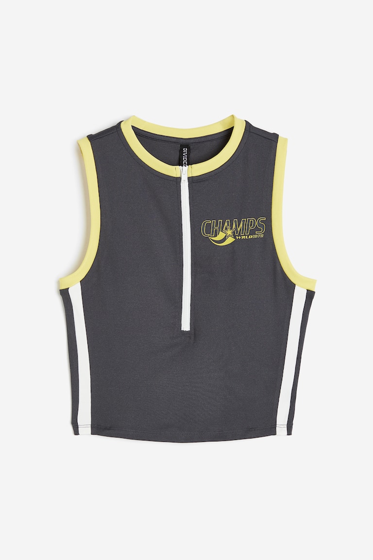 Printed zip-top vest top Dark grey/Champs Ladies H&M IN