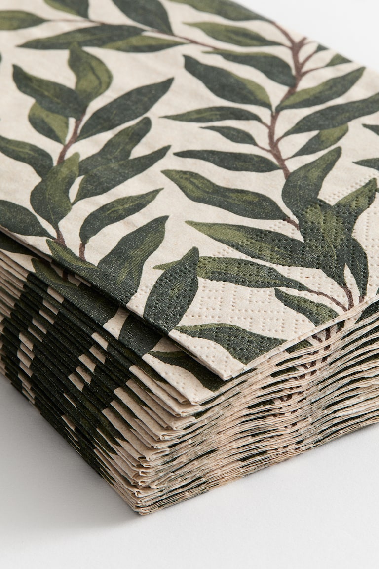 Light beige/foliage 15-Pack Rectangular Paper Napkins at H&M Home | H&M US