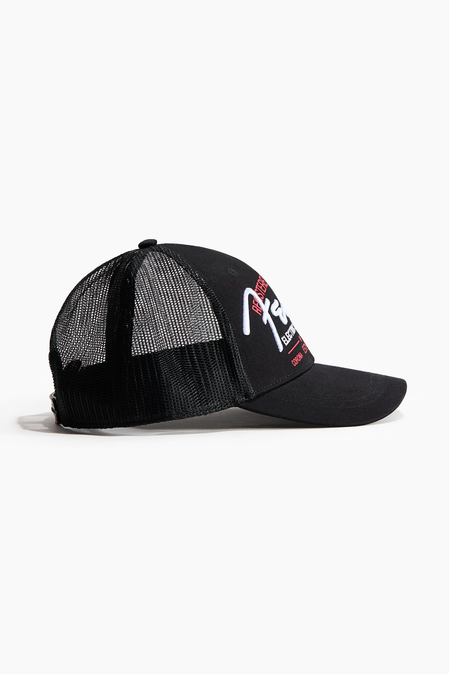 Motif-detail trucker cap - Black/Fender - 3