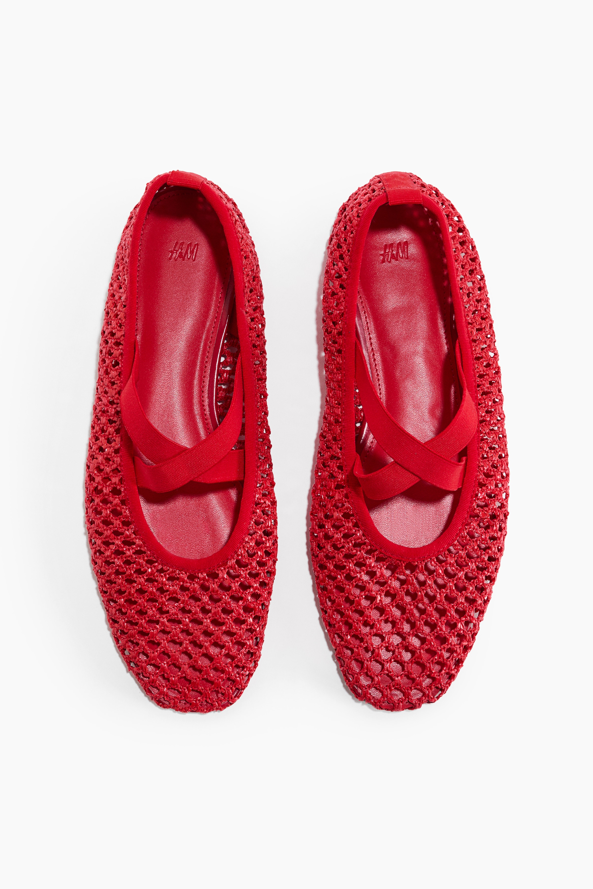 Braided Flats - Bright red/Black/Light beige