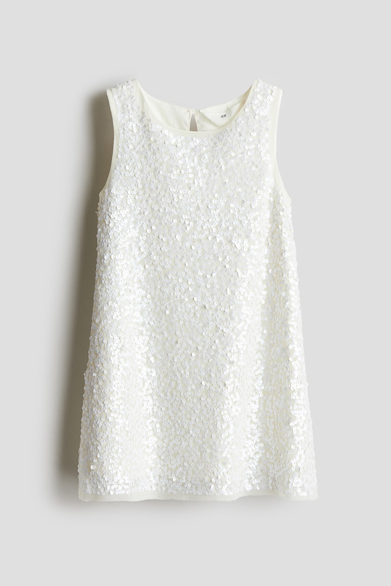 sequin a line dress h&m Women's White Bow-Detail Sequined Dress