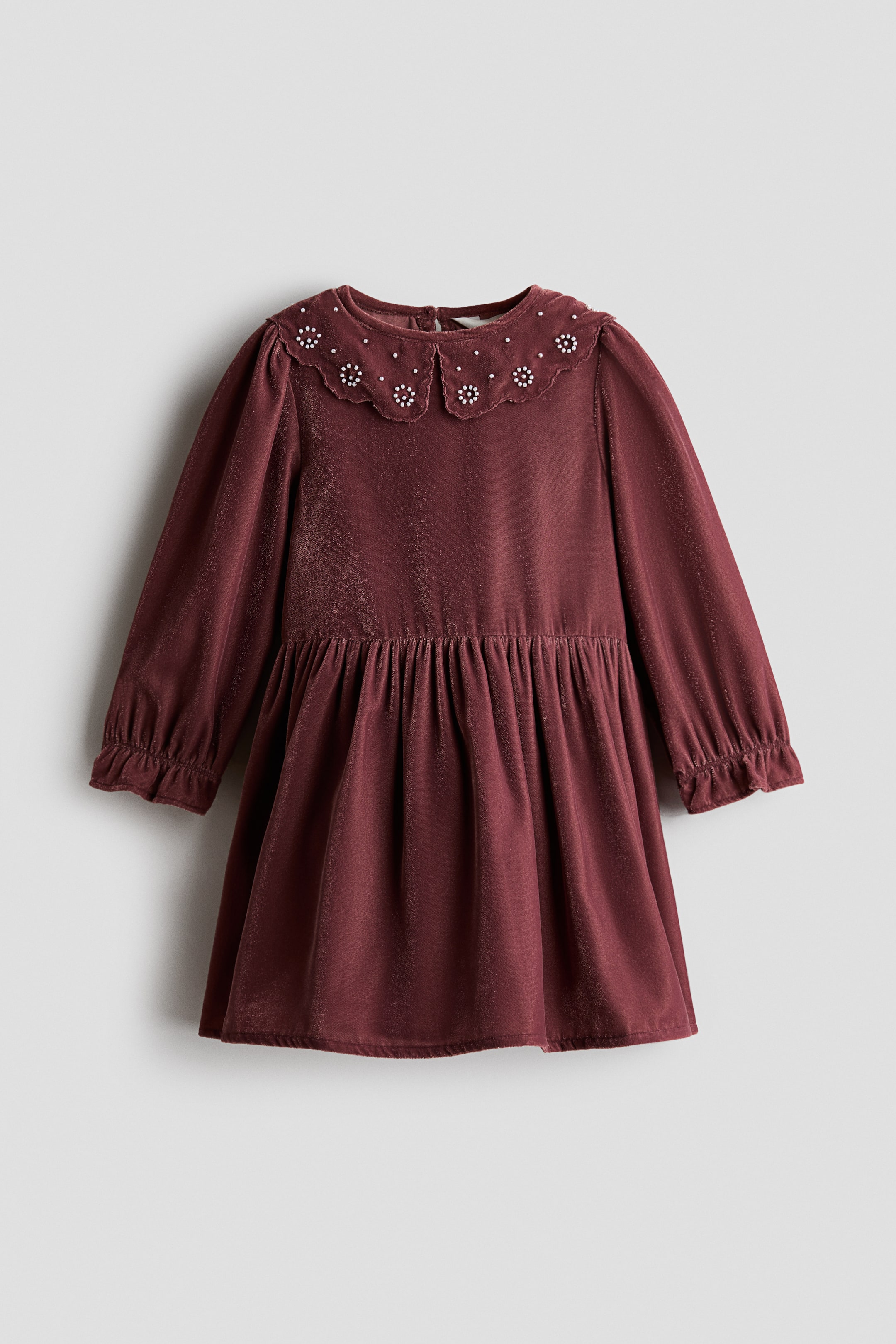 View larger image: Bead-detail velvet dress - Dark old rose - Kids | H&M 1