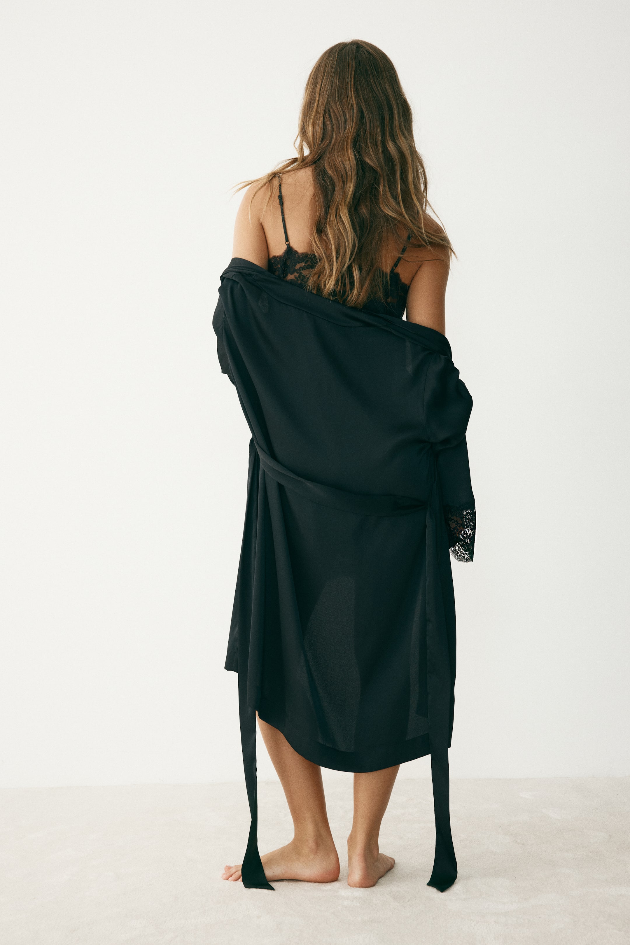 Lace-Trimmed Satin Robe