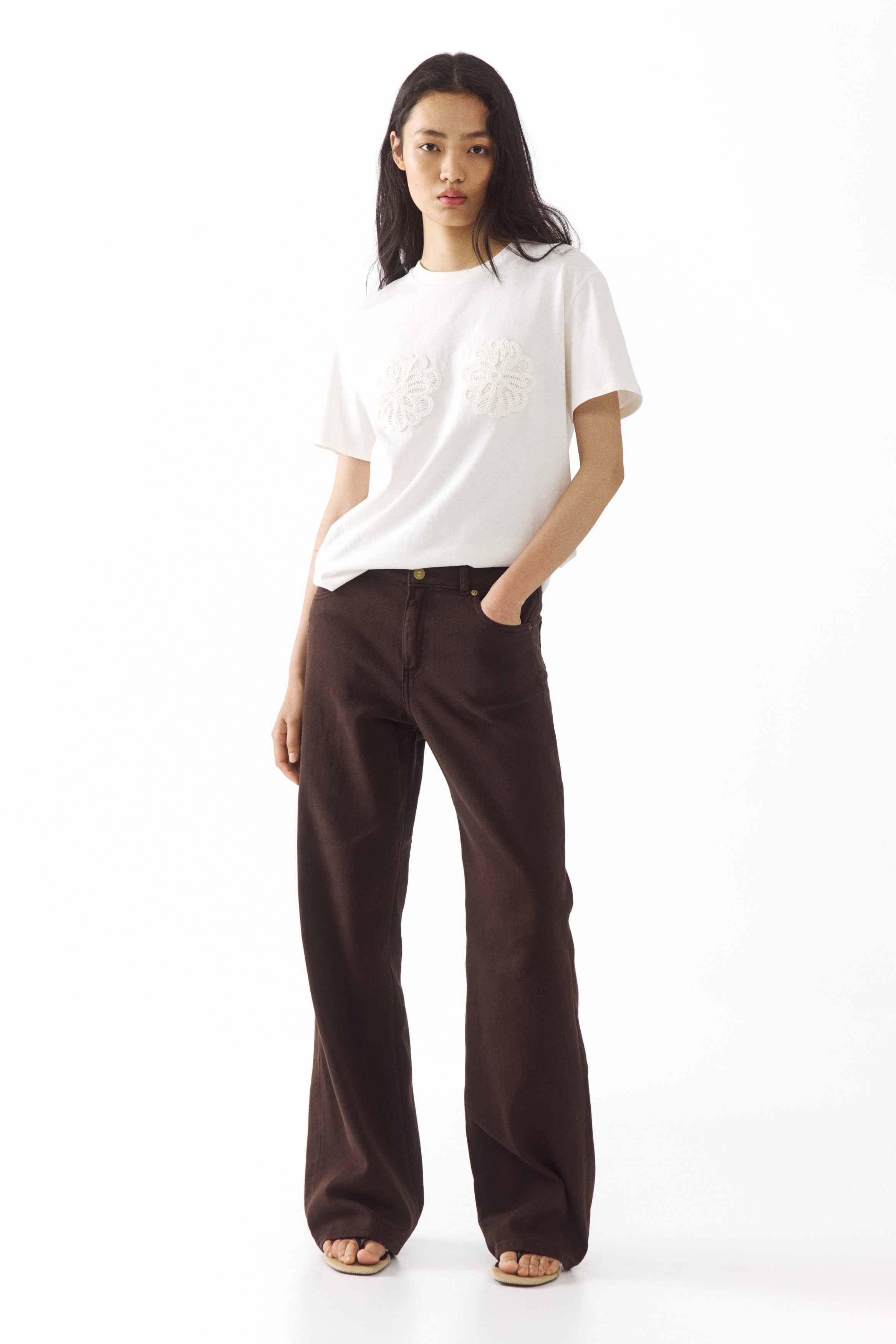 Rechte broek van twill - Donkerbruin/Lichtbeige/Kakigroen