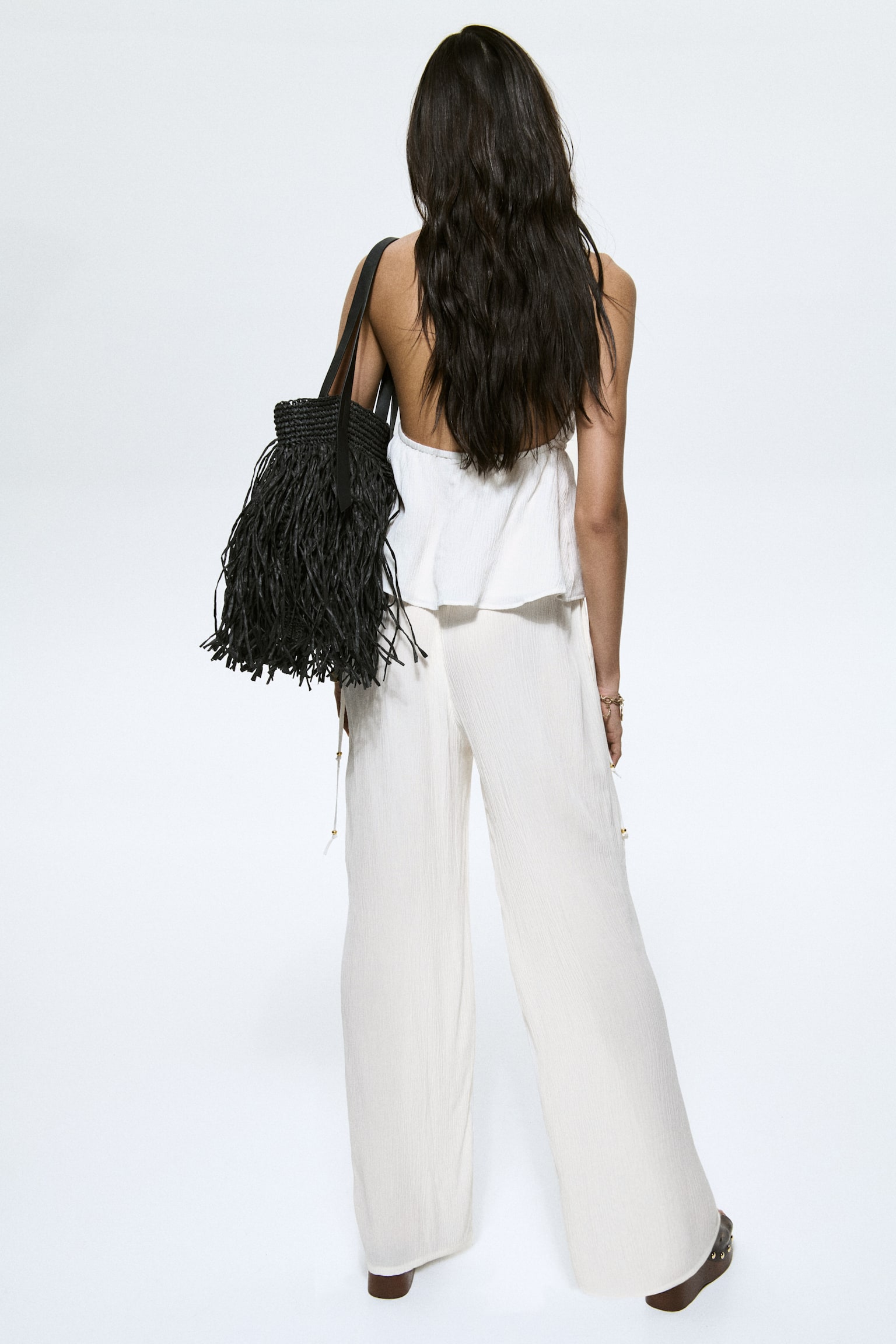 Viscose drawstring trousers - White/Red/Patterned - 5