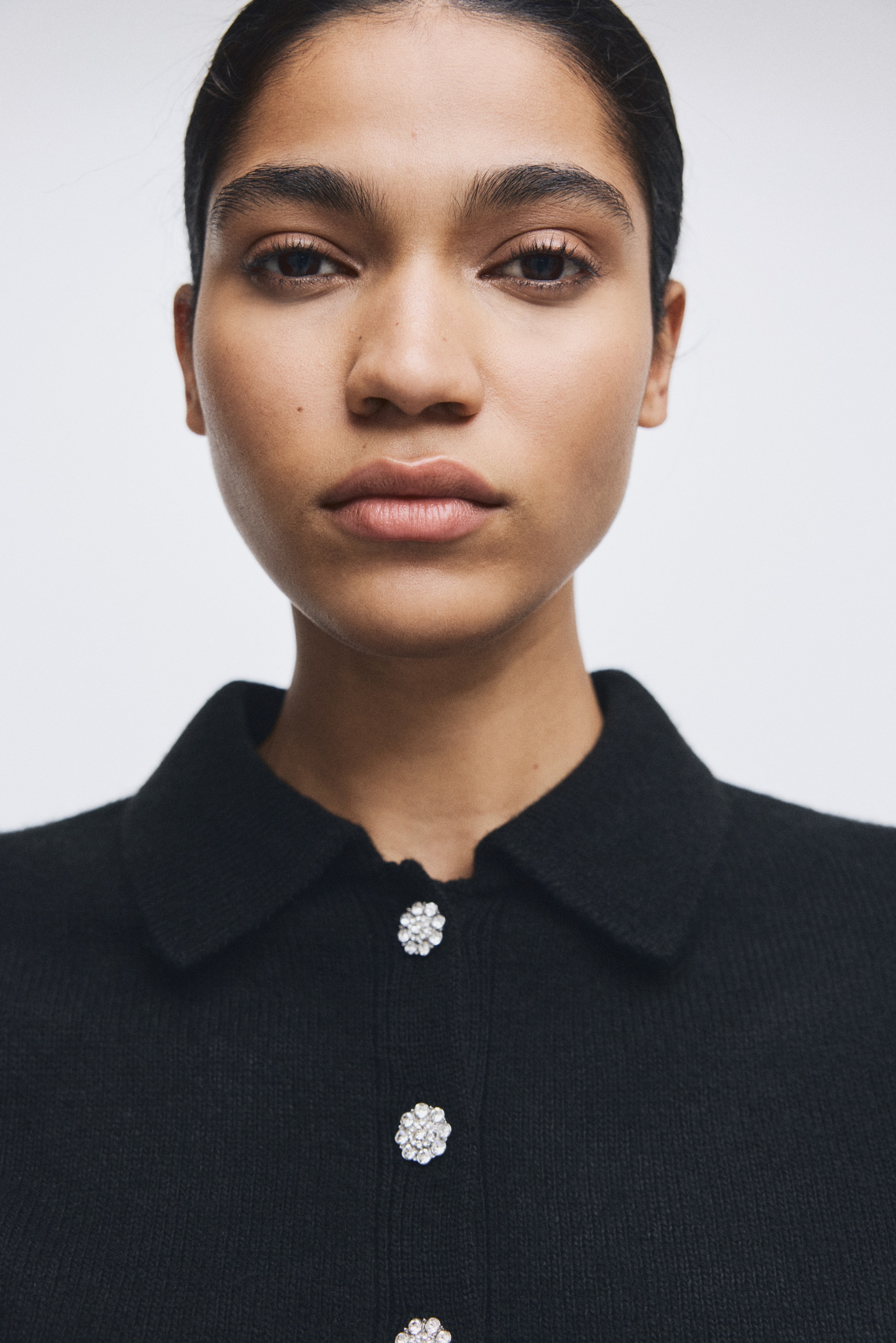 H & M - Short-sleeved collared cardigan - ブラック