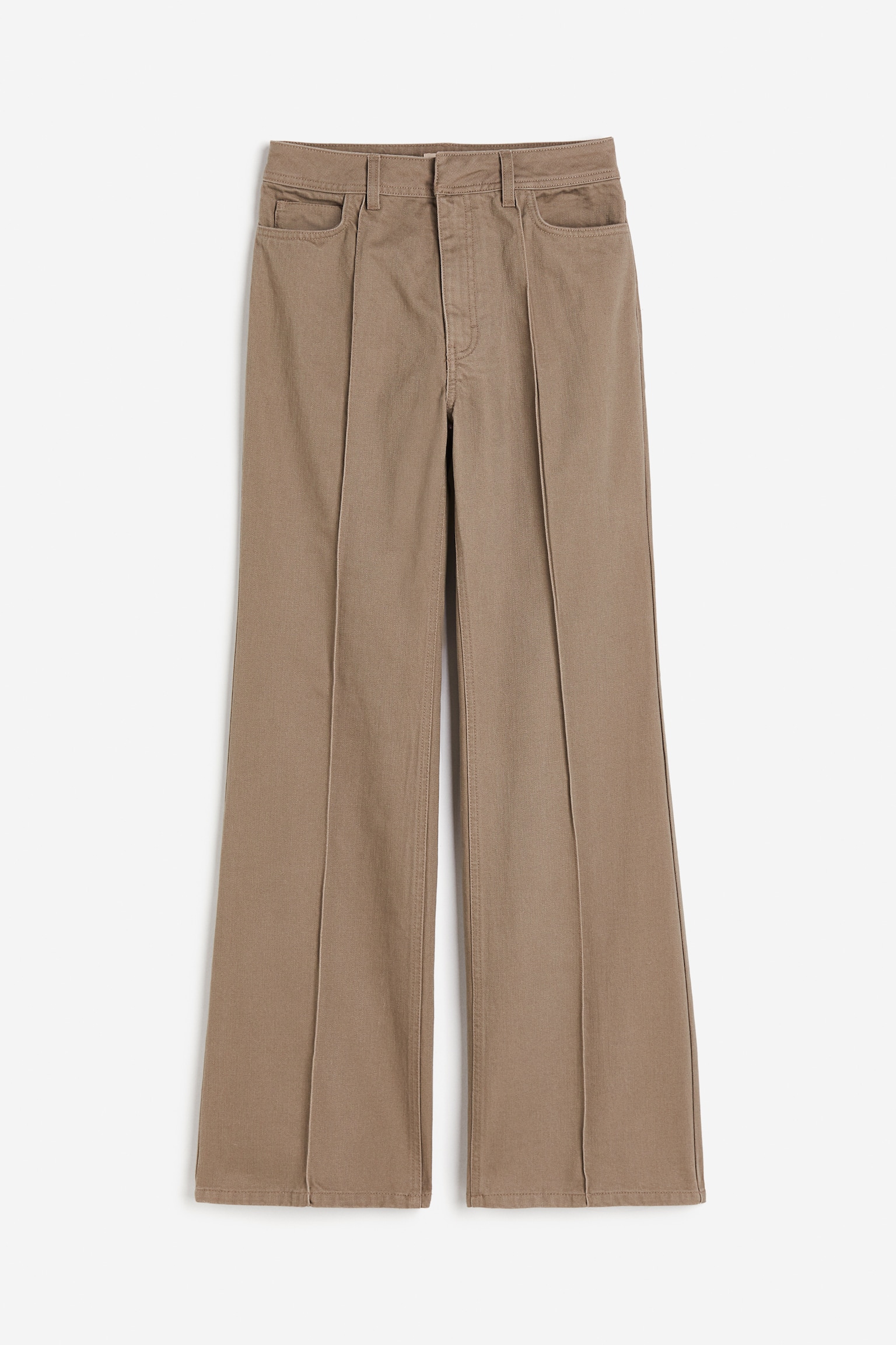 Flared crease-leg twill trousers - Dark beige/Cream - 1