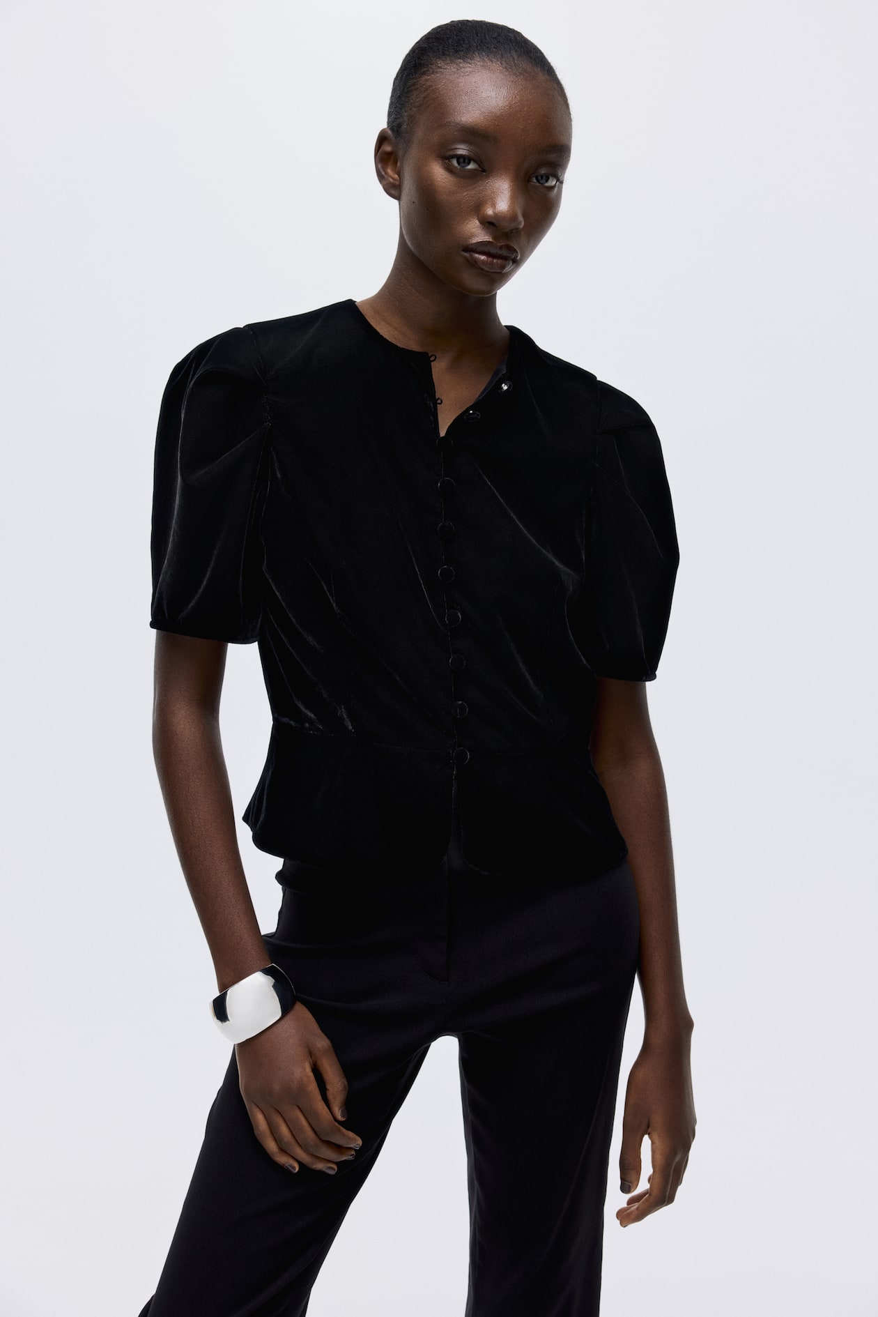 Velour Peplum Blouse