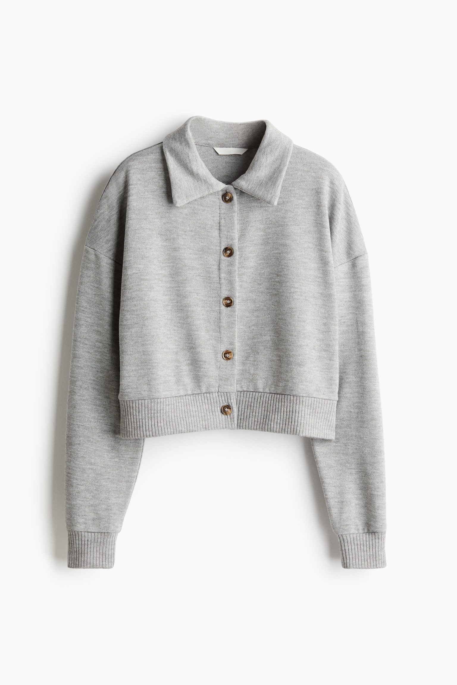 Женский кардиган H&M Cardigan with Collar, цвет: Светлый серый меланжевый — фото 1